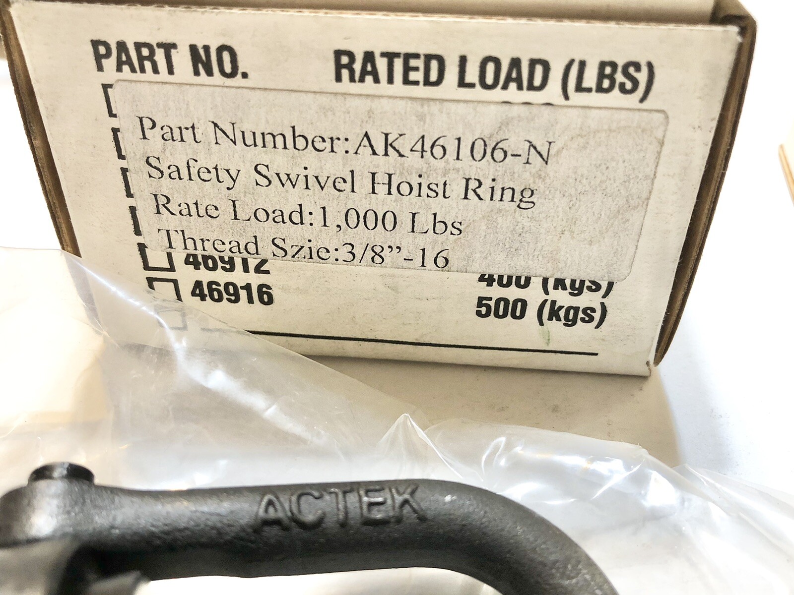 (lot Of 2) ACTEK 1000 LBS 3/8″-16 SAFETY SWIVEL HOIST RING AK46106-N