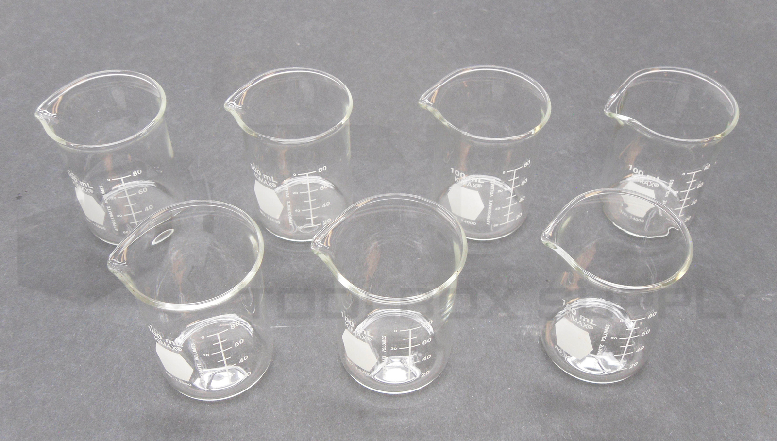 NEW BOX OF 7 KIMBLE GLASS 14000 LOW FORM GRIFFIN BEAKERS 100ML 14000 100