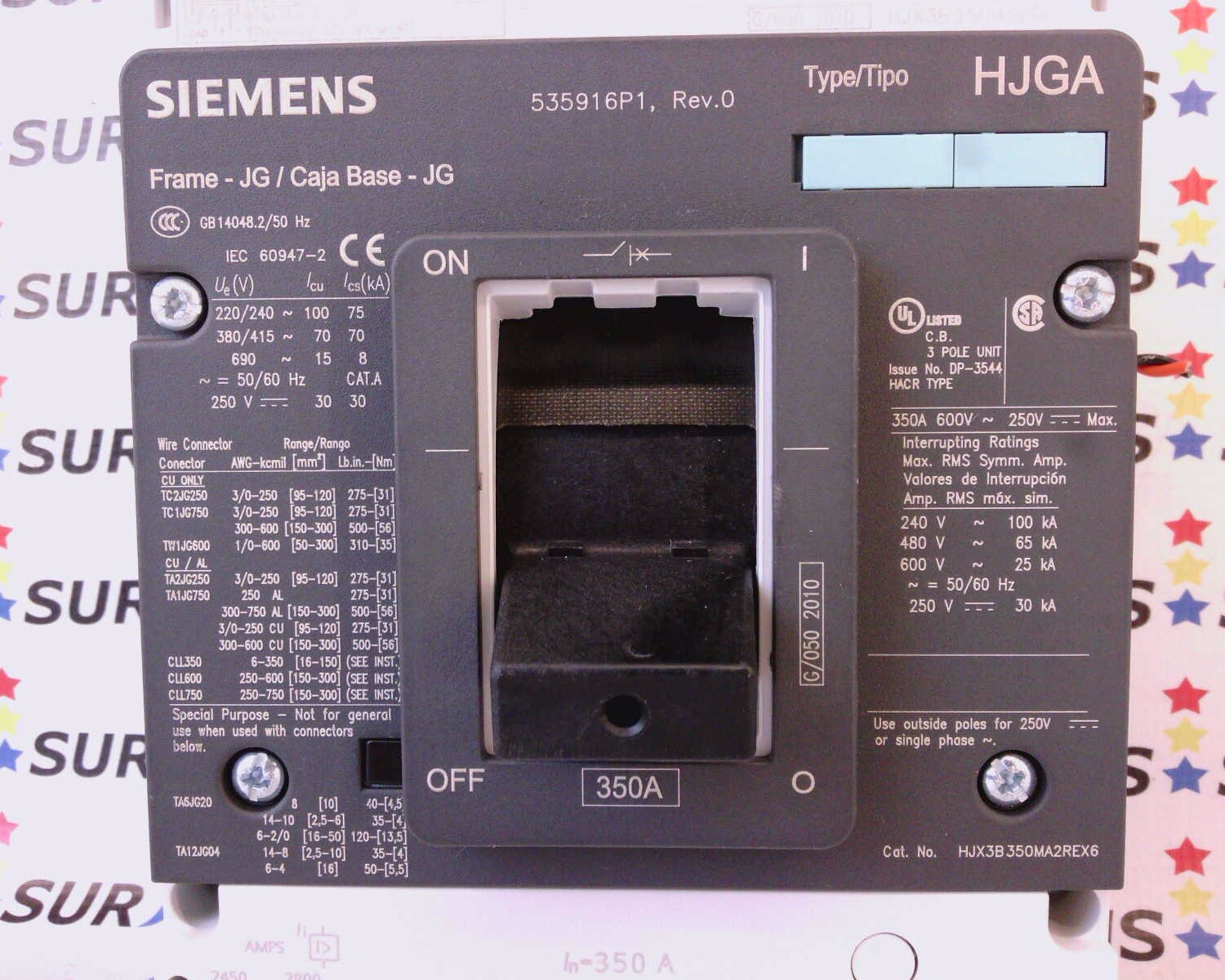 USSP Siemens HJGA HJX3B350MA2REX6 350A 600V 3 Pole Circuit Breaker
