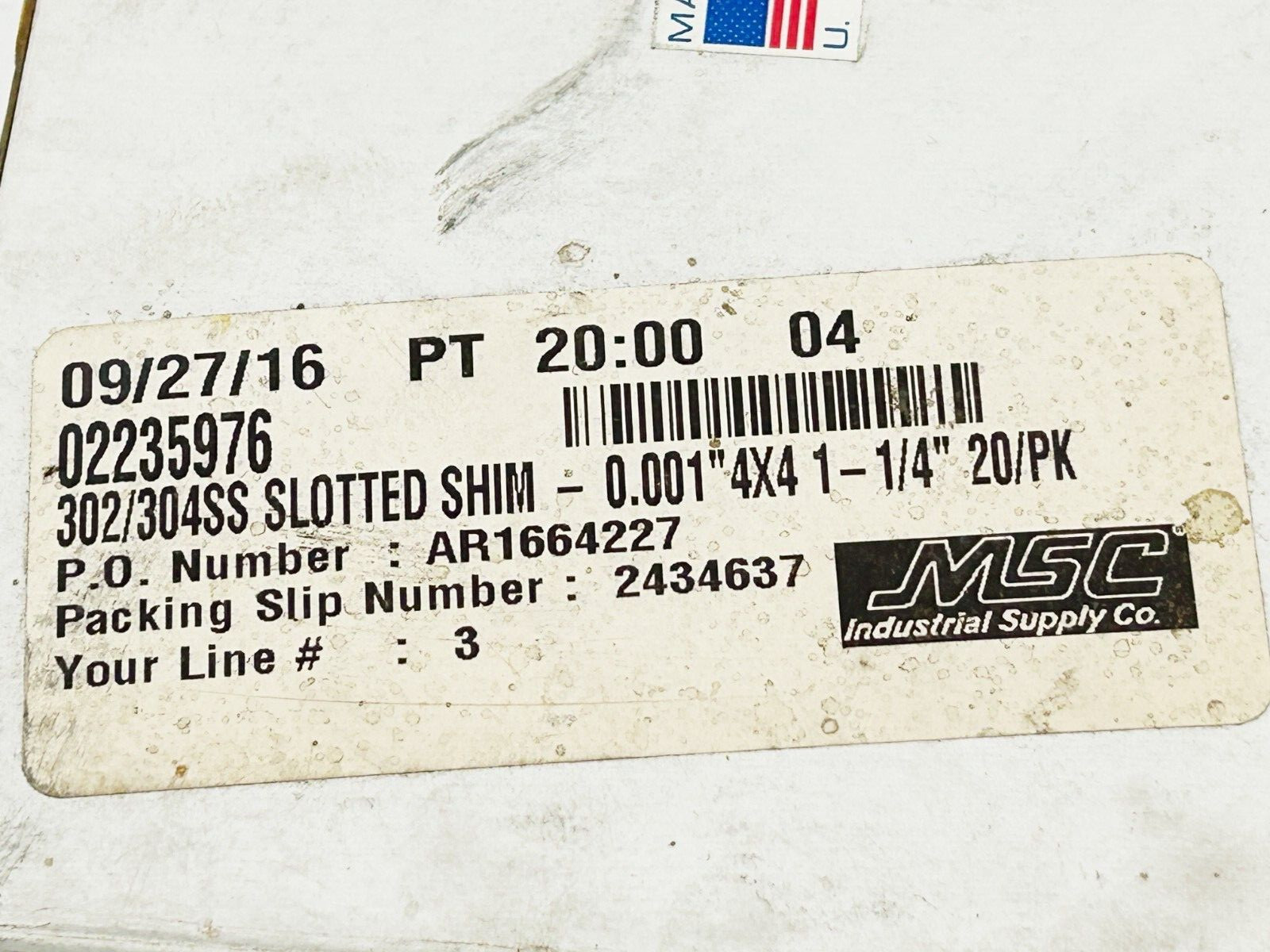 New Maudlin Products 02235976 Slotted Shim Stock 0.001″ 4X4 1-1/4″ 20/PK