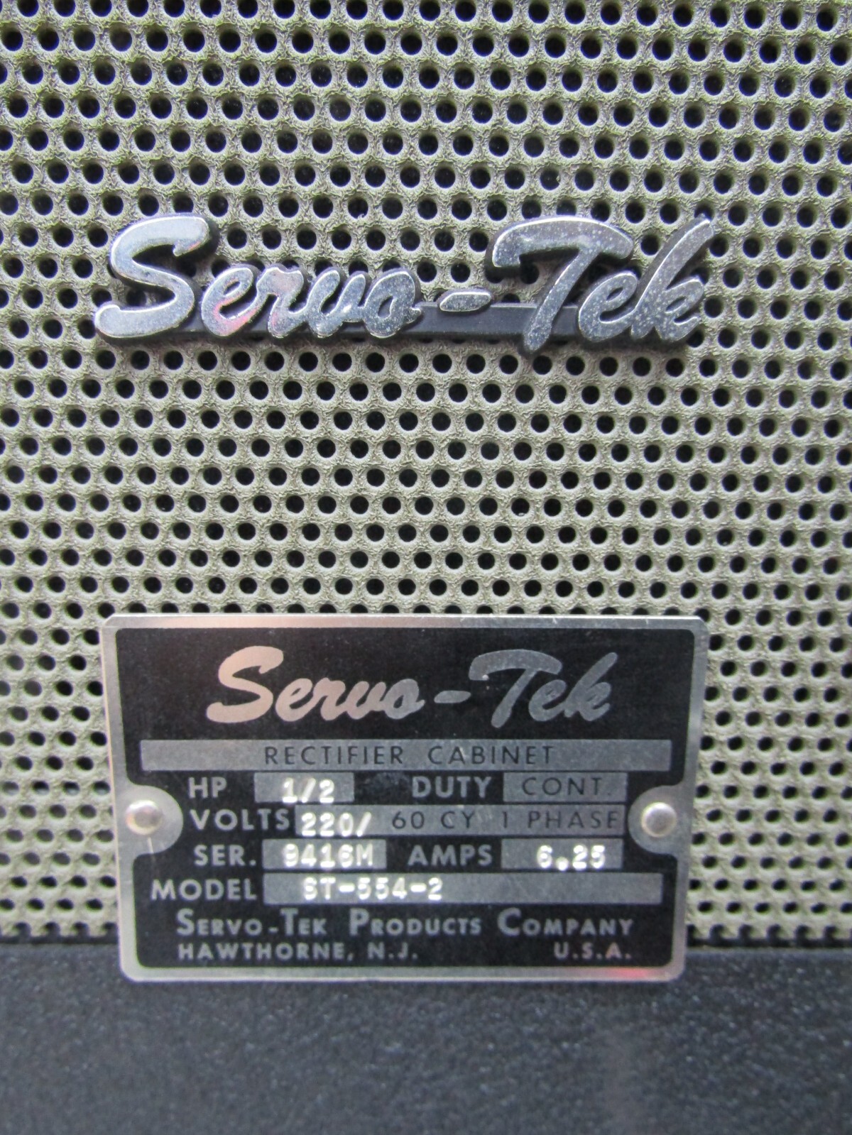 💥SERVO-TEK 1/2 HP RECTIFIER CABINET 220 VAC 60 CYCLE 1Ø 6.25 AMP ST-554-2