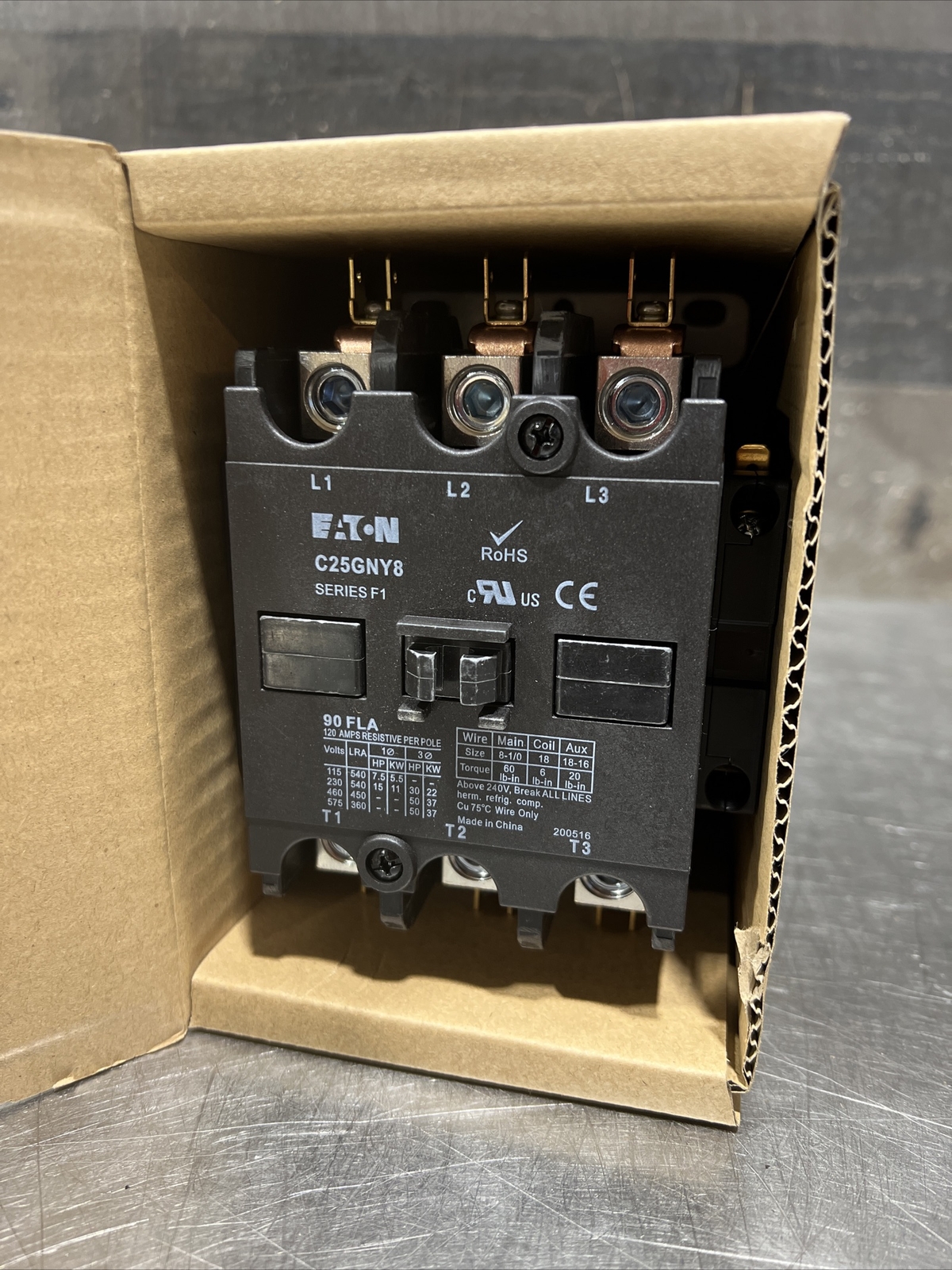 Eaton C25GNY8, Definite Purpose Contactors Non-Reversing 3P 90A 120V 50/60Hz Nos