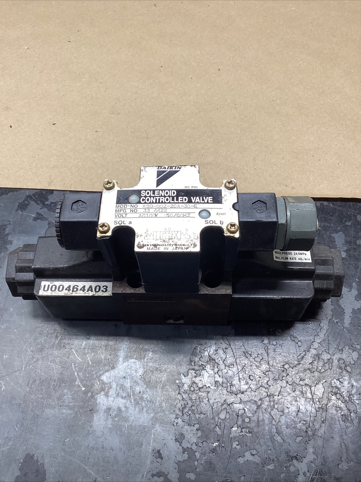 DAIKIN SOLENOID CONTROLLED VALVE KSO-G02-2CA-30-E #711F39FML