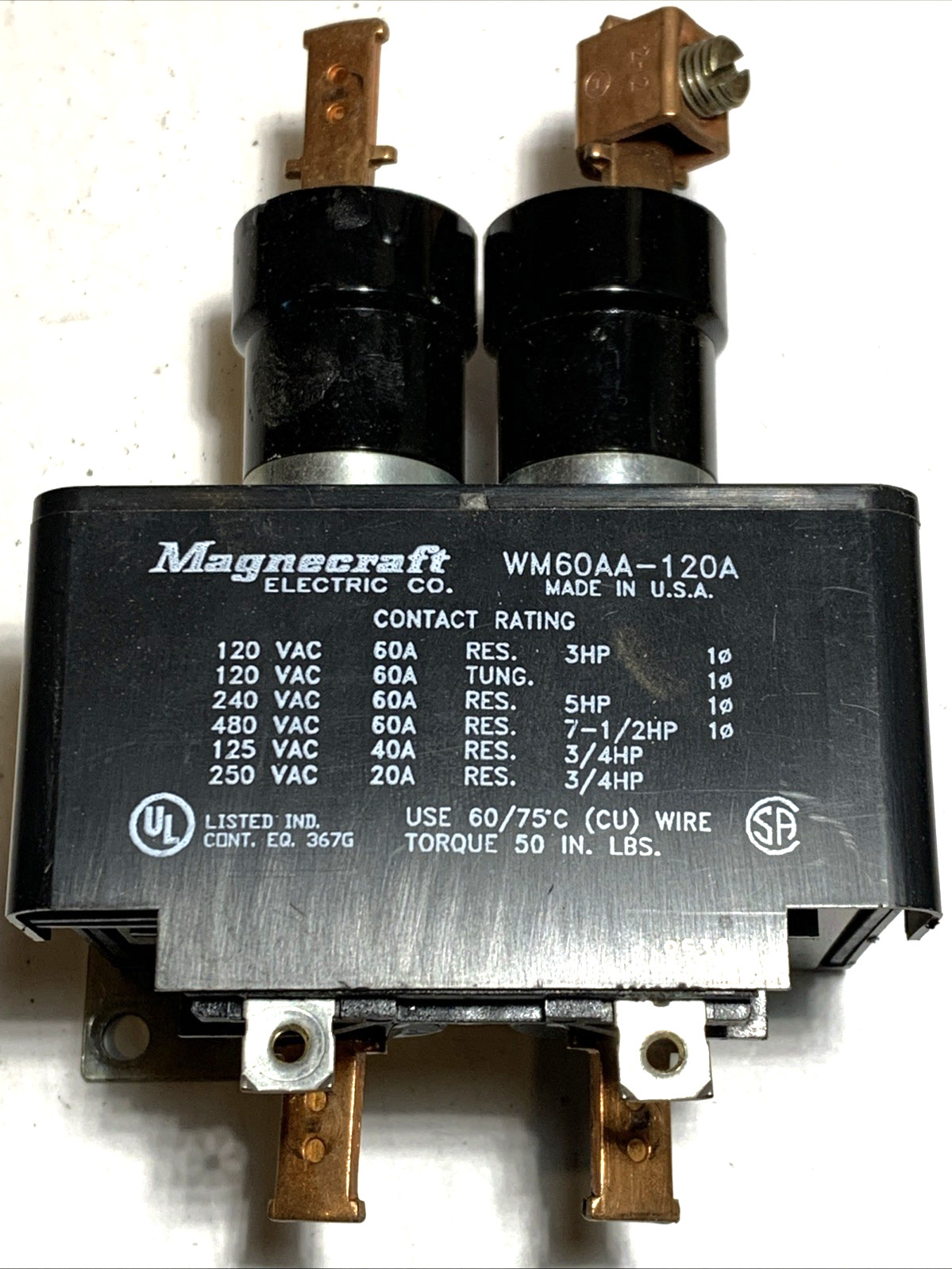 MAGNACRAFT WM60AA-120A RELAY 120VAC TORQUE 50 IN. LBS
