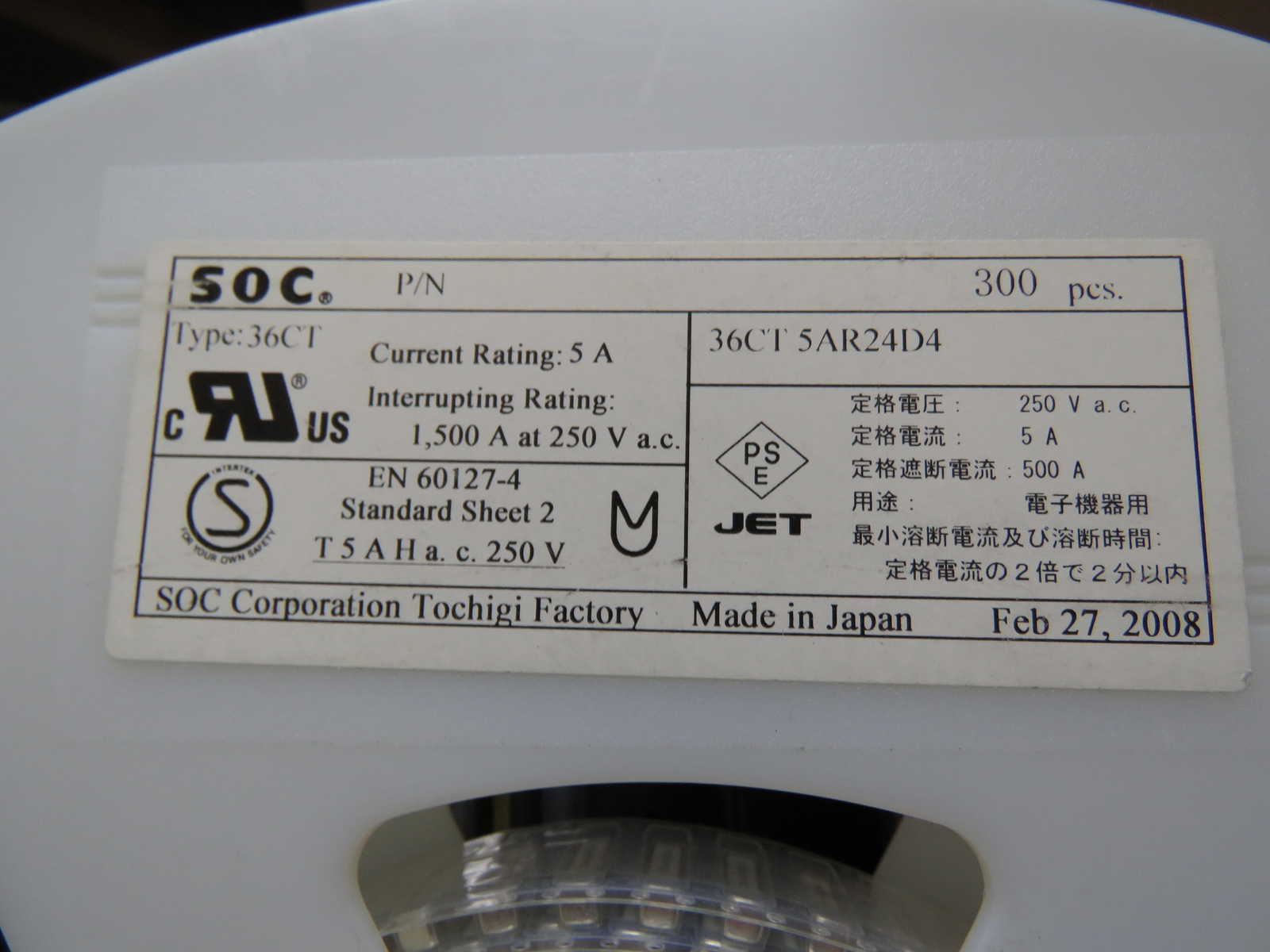 SOC 36CT5AR24D4 Qty of 5 per Lot Fuse R24D4_5A_250V_18.00_3.80