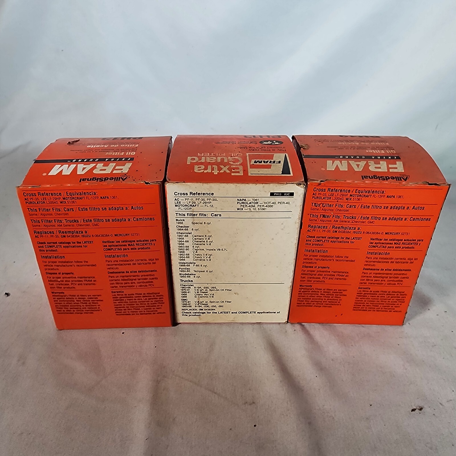 Lot of 3 FRAM PH13 Extra Guard Oil Filter NOS 60’s Chevrolet GMC Pontiac Buick