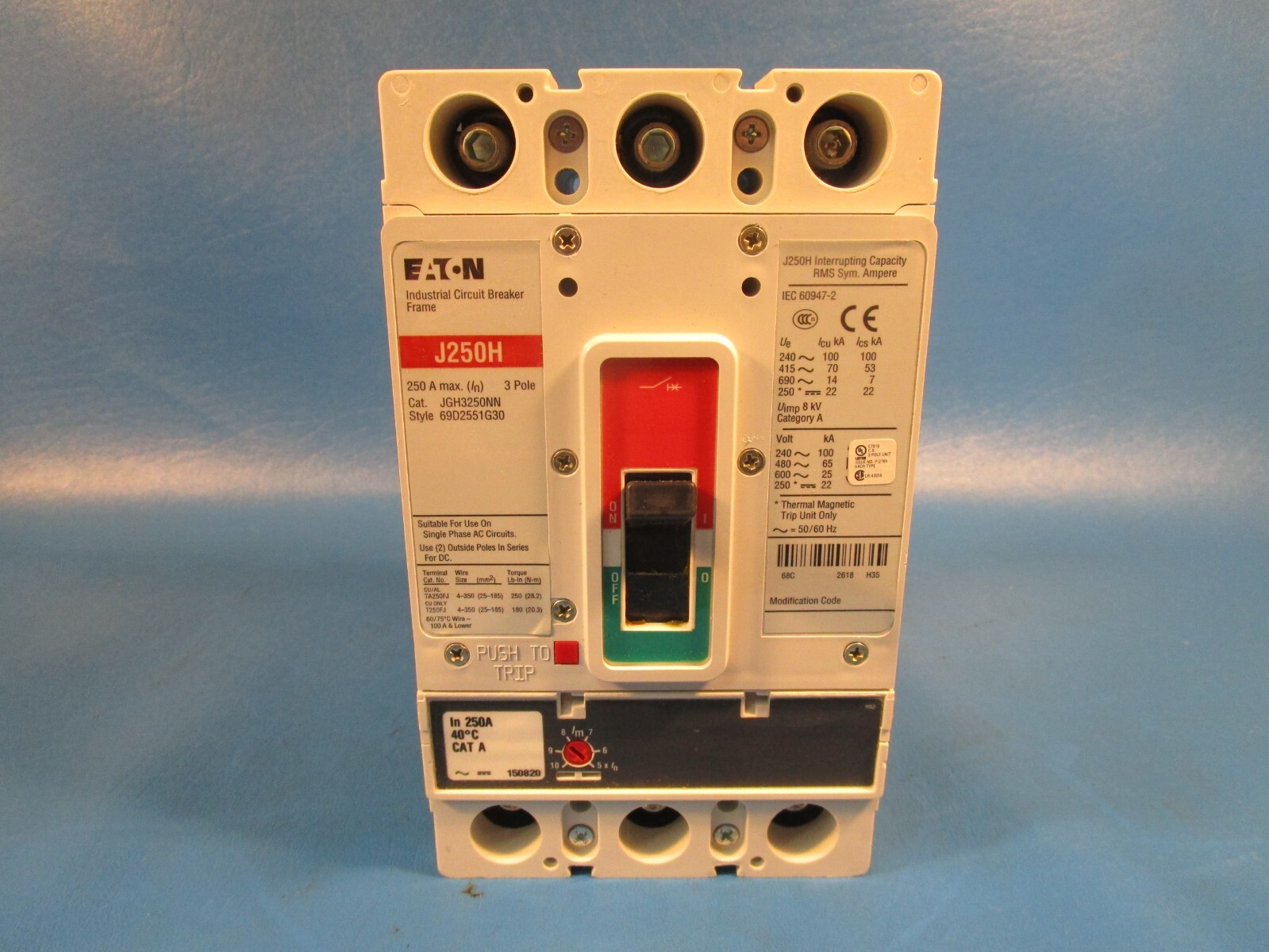 Eaton JGH3250FAZ1, Molded Case Breakers (MCCBs) JGH 3P 250A 600V 50/60Hz 3Ph J