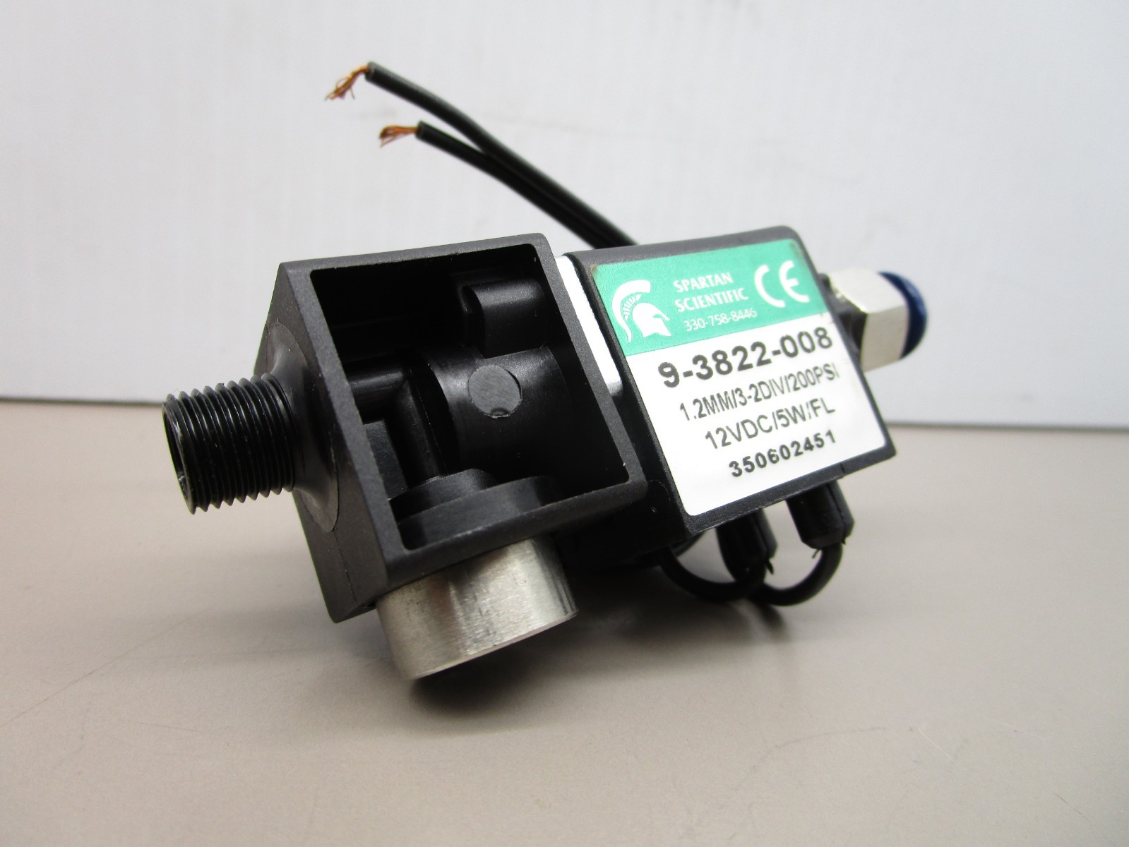 Spartan 9-3822-008 Pneumatic Solenoid Valve 1.2MM/3-2DIV/200PSI 12V/5W/FL