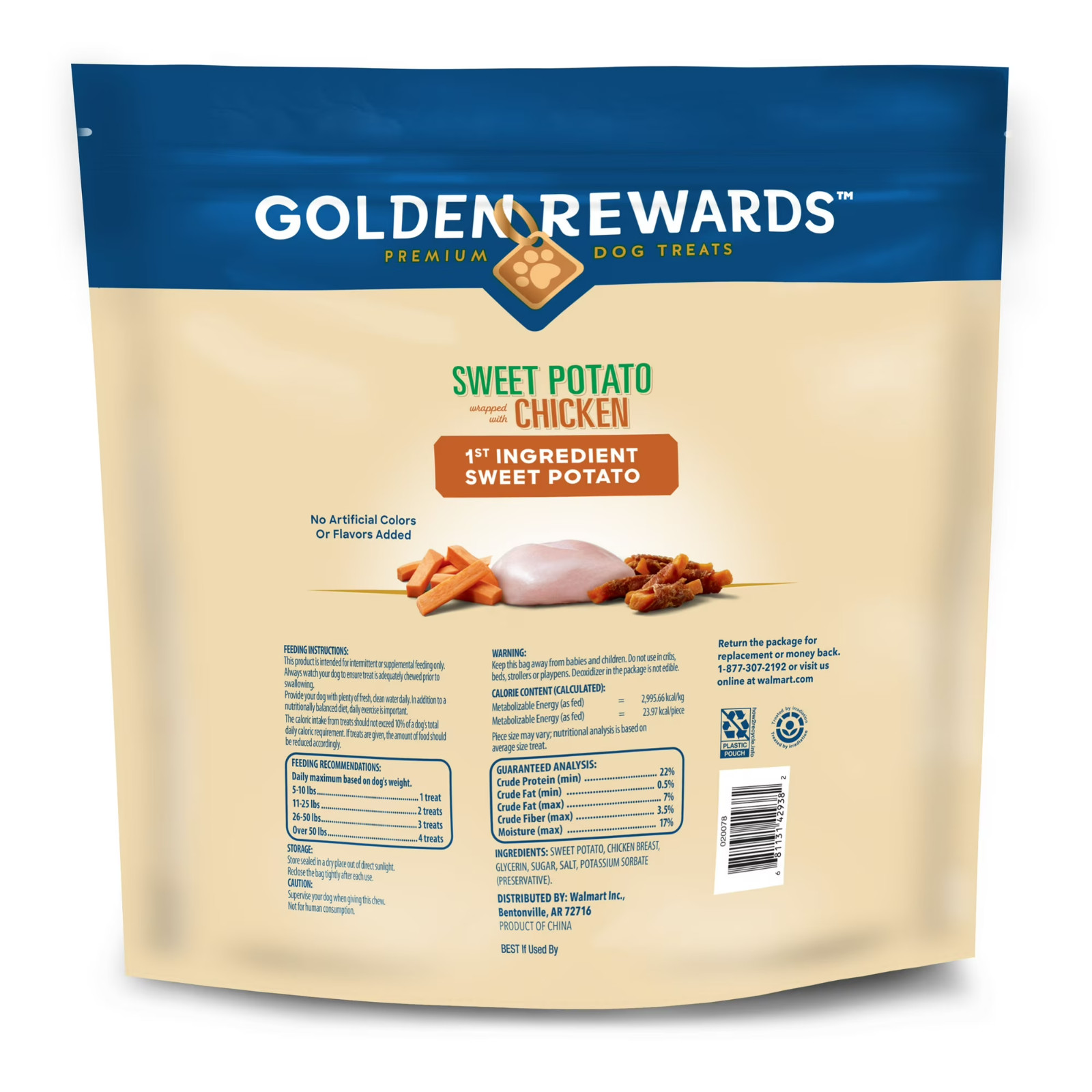 1 Pack Golden Rewards Sweet Potato Wrapped with Chicken Dog Treats, 64 oz