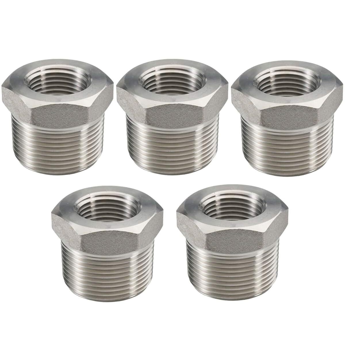 Stainless Steel Reducer Hex Bushing 1/2″ Male NPT to 3/8″ Female NPT 5-Pack