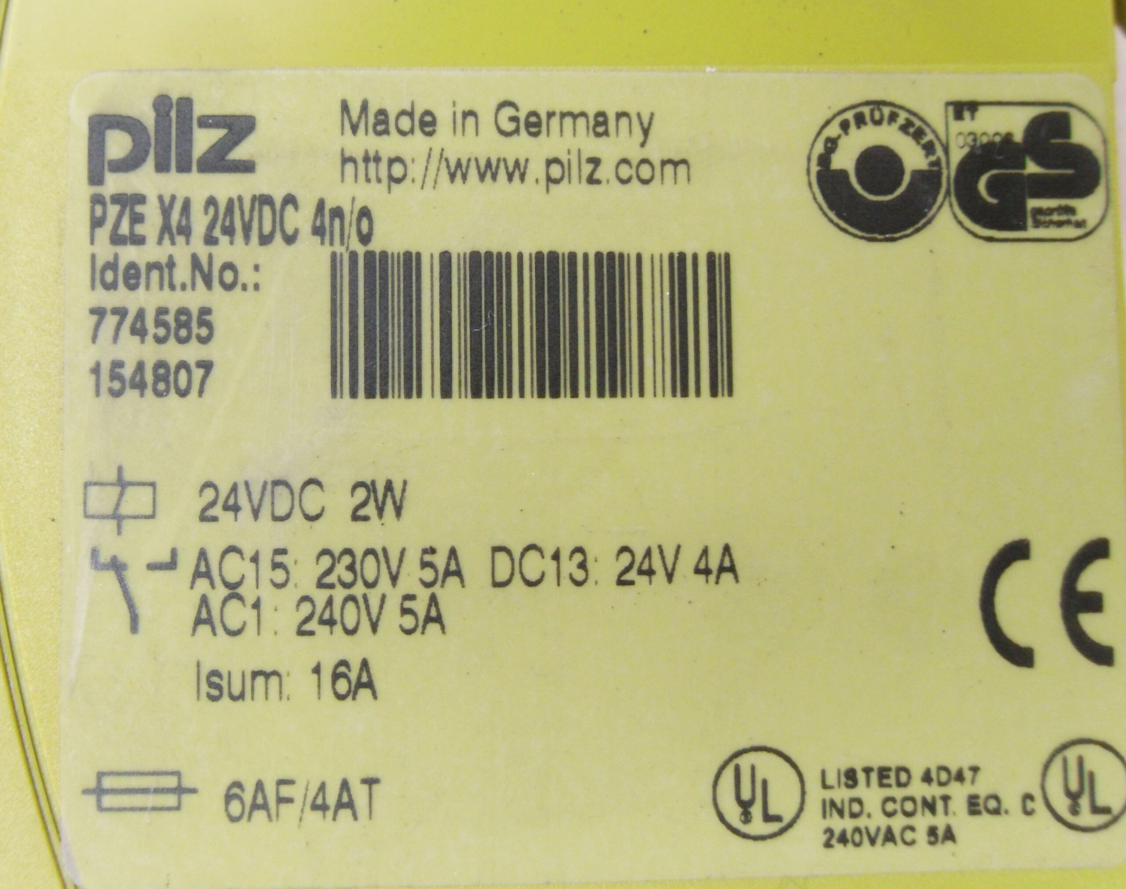 NEW PILZ PZE X4 24VDC 4N/O SAFETY RELAY 24VDC 2W 240VAC 16A 774585