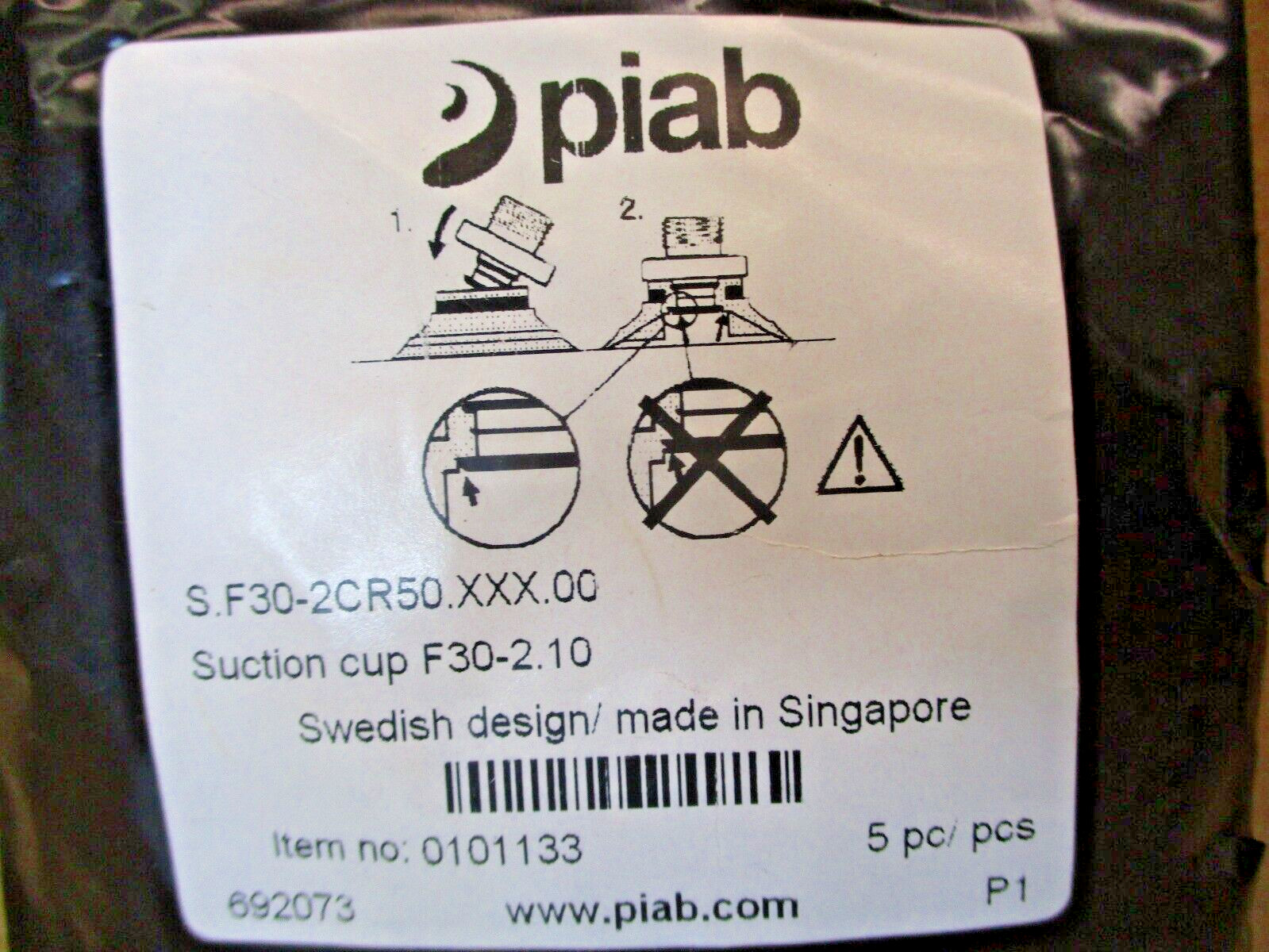 New Bag of 5 Pcs Piab S.F30-2CR50.XXX.00 Suction Cup F30-2.10 0101133 46961ELL