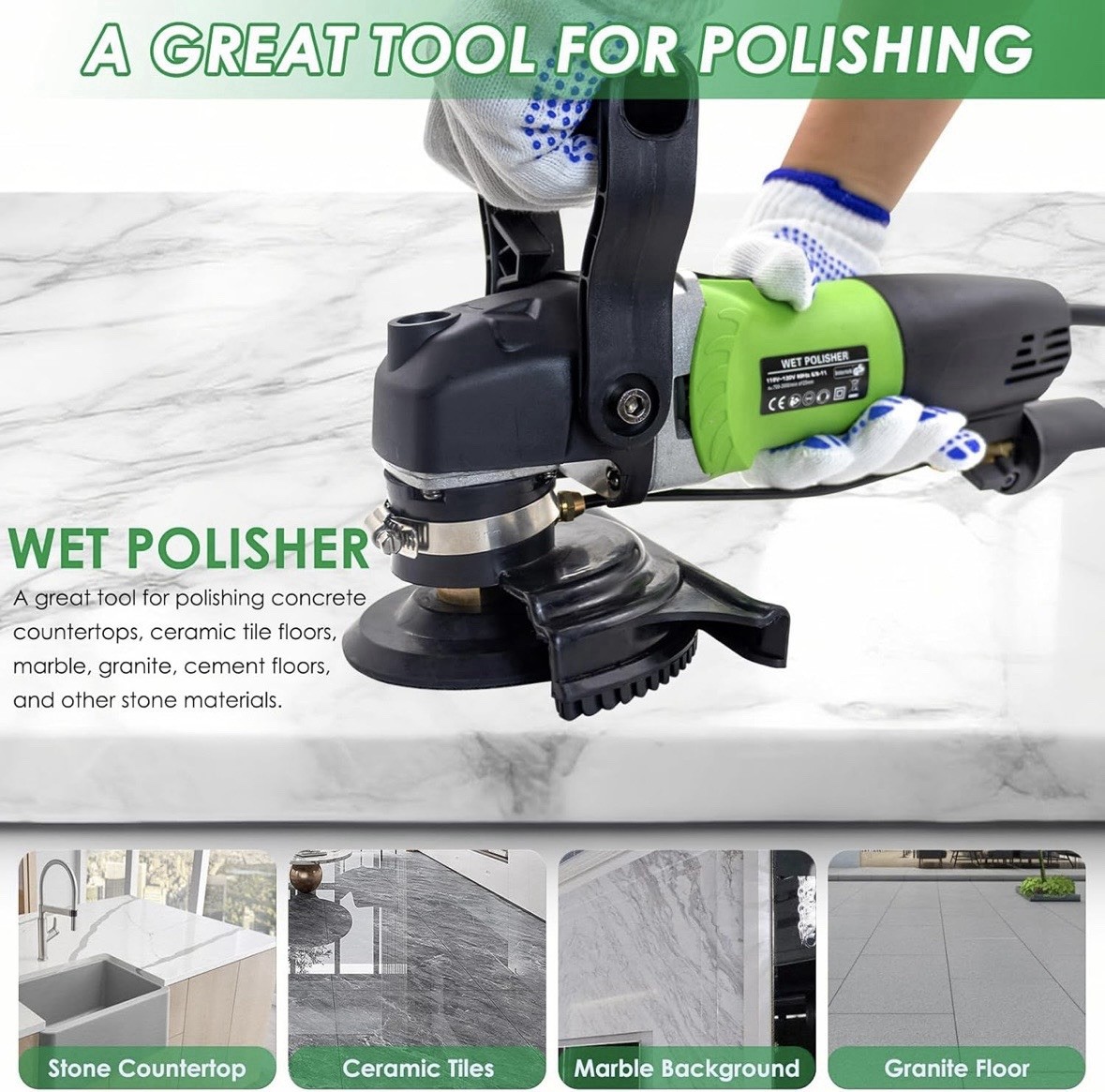Wet Stone Polisher 4-Inch 800W Electric Granite Marble Polisher Wet Inject