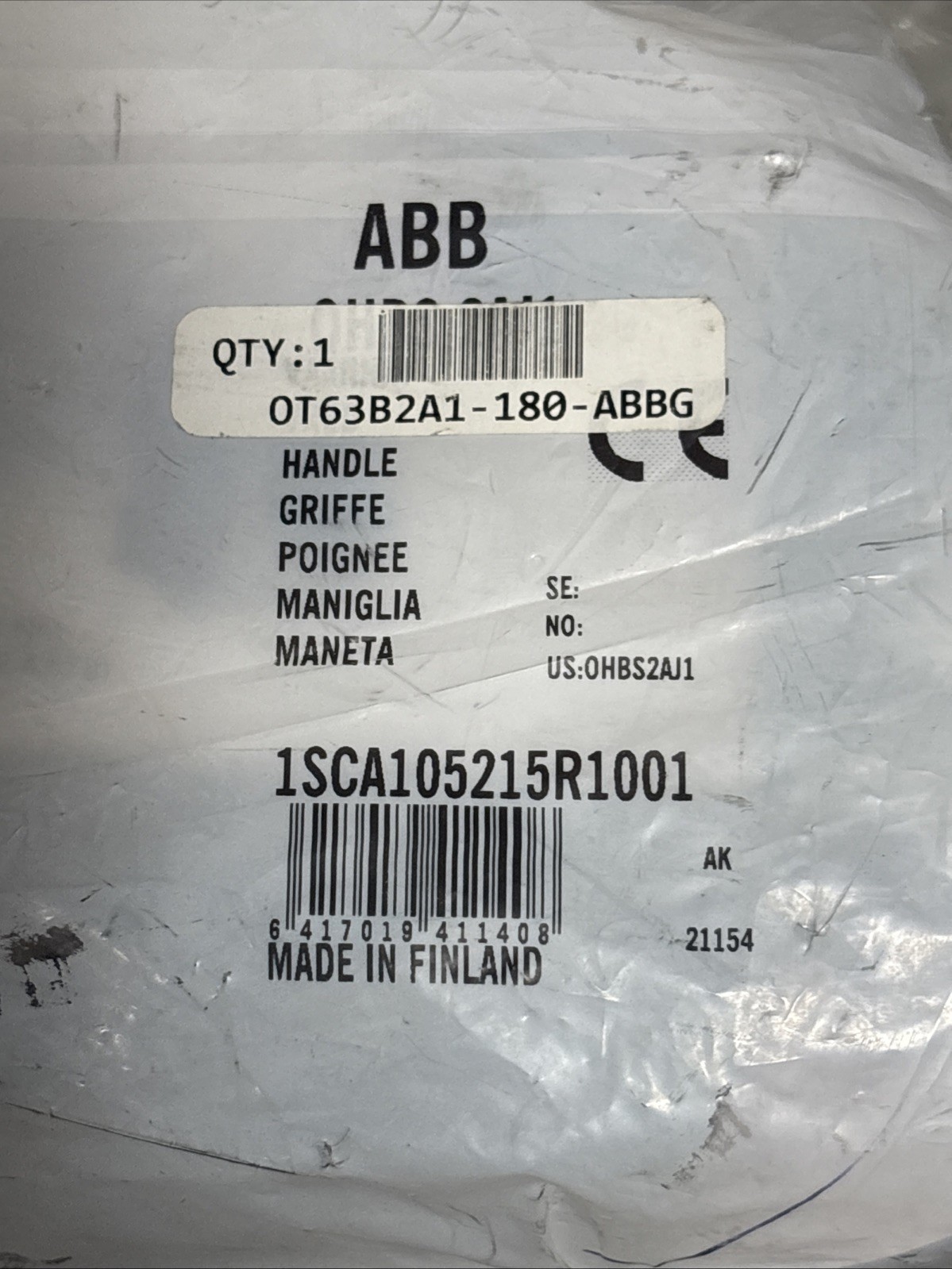 New ABB 1SCA105215R1001 OT80F3 OHBS2AJ1 Switch Disconnector w/Handle – Sealed