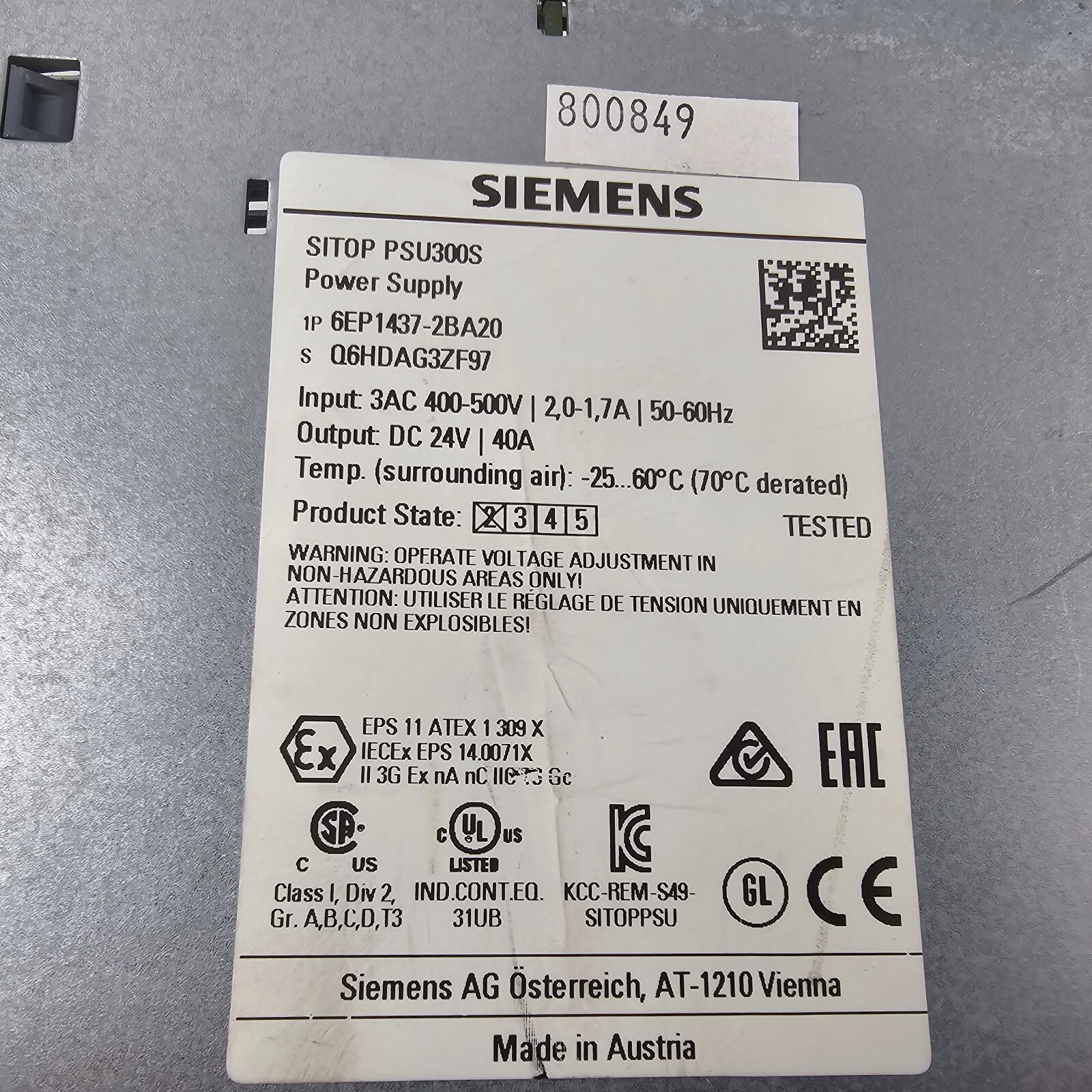 SIEMENS SITOP PSU300S POWER SUPPLY 6EP1437-2BA20