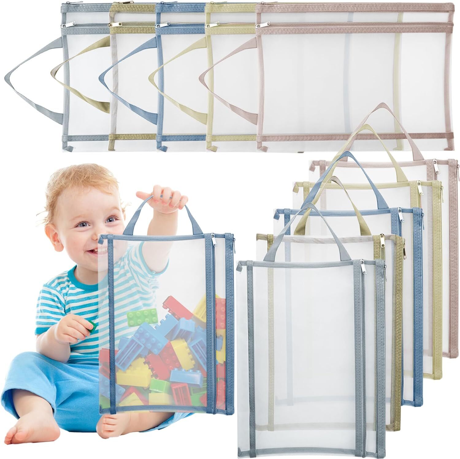 A4 Colored Mesh Zipper Pouch Bags – 10 Pack Double-Layer Nylon Organizers…