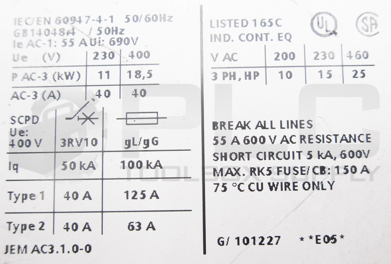 NEW SIEMENS 3RT1535-1AK60 CONTACTOR 110/120V 50/60HZ 55A 3RT1535-1..0
