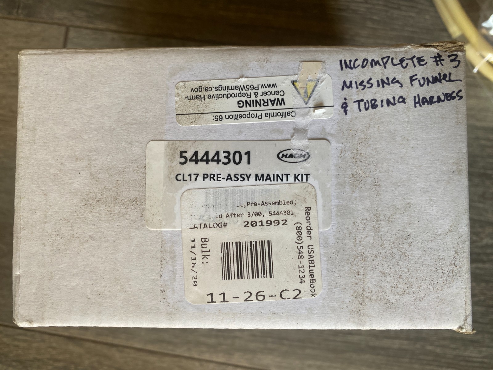 Hach CL17 Pre-Assy Maint Kit 5444301 *INCOMPLETE- MISSING Tubing Harness+Funnel*