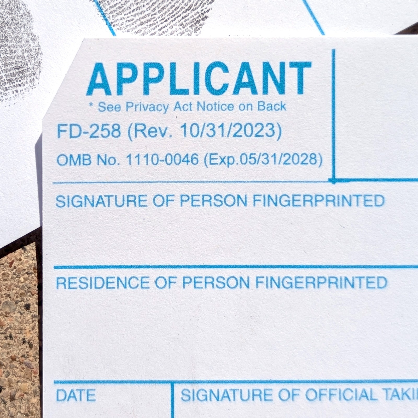 FD-258 Fingerprint Cards, Applicant – 50 Pack NEWEST REVISION 11-1-20