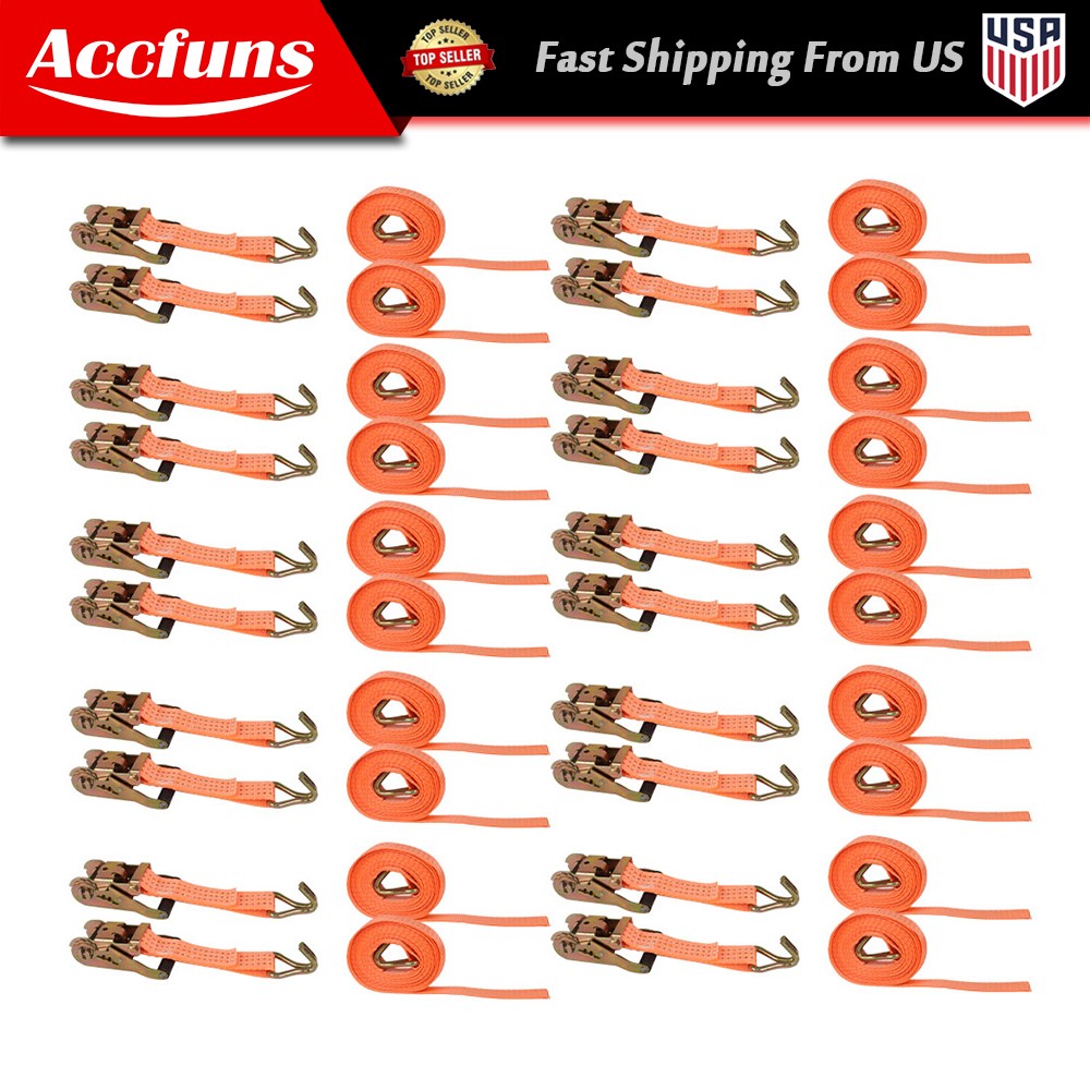 1.5″ inch x 15′ Ft Ratchet Tie Down Cargo Straps J Hooks Heavy Duty 20 Pack