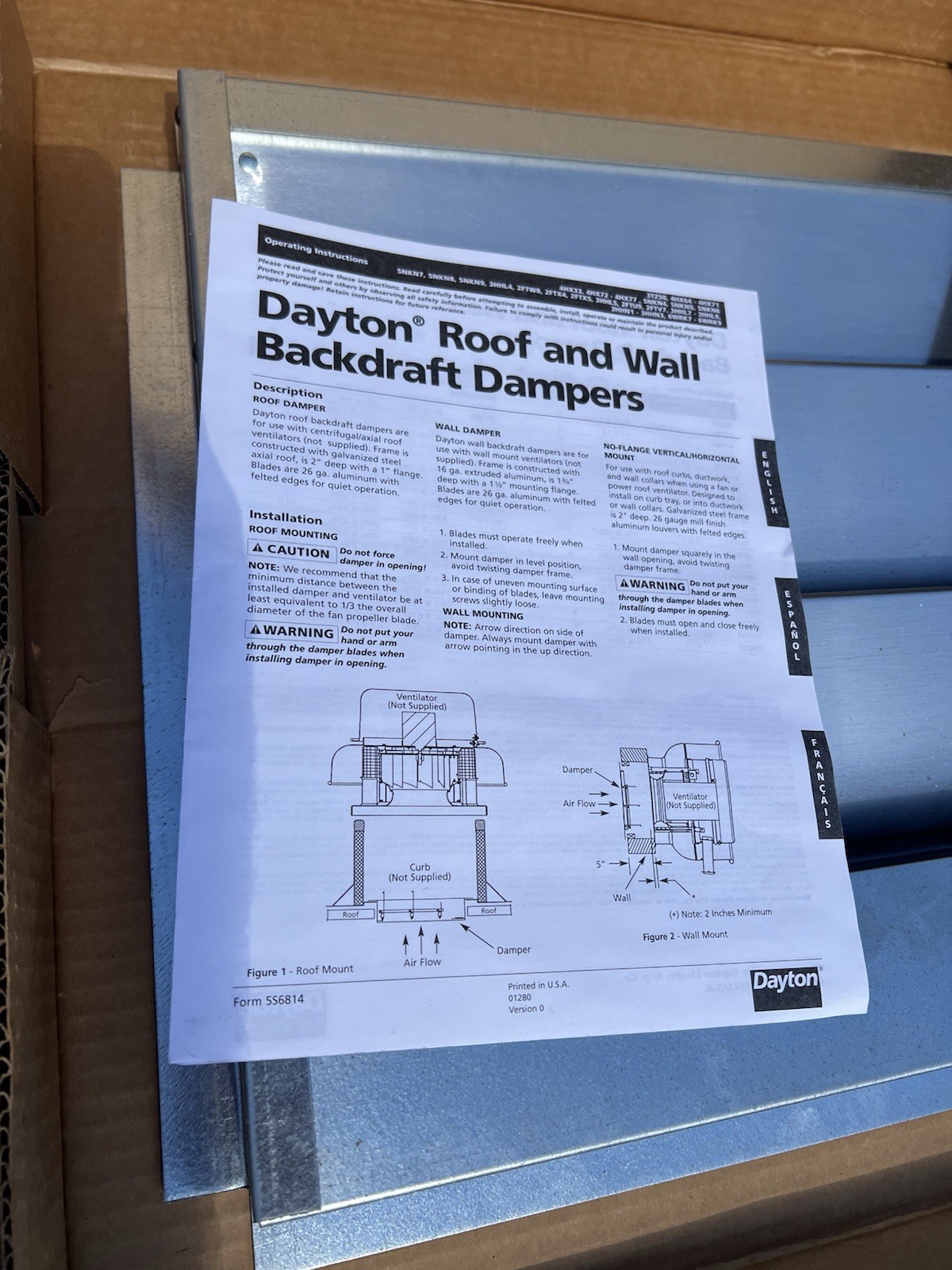 New Dayton 4HX65 Damper Roof Mount