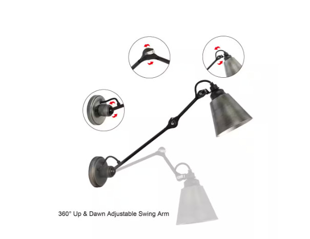 Uolfin Modern Brushed Black Wall Light,1-Light Farmhouse Swing Arm Wall Lamps