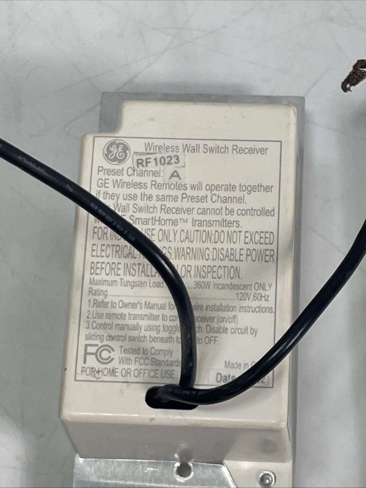 General Electric GE RF1023 Wall Switch Kit Additional Wall Mount Control Used