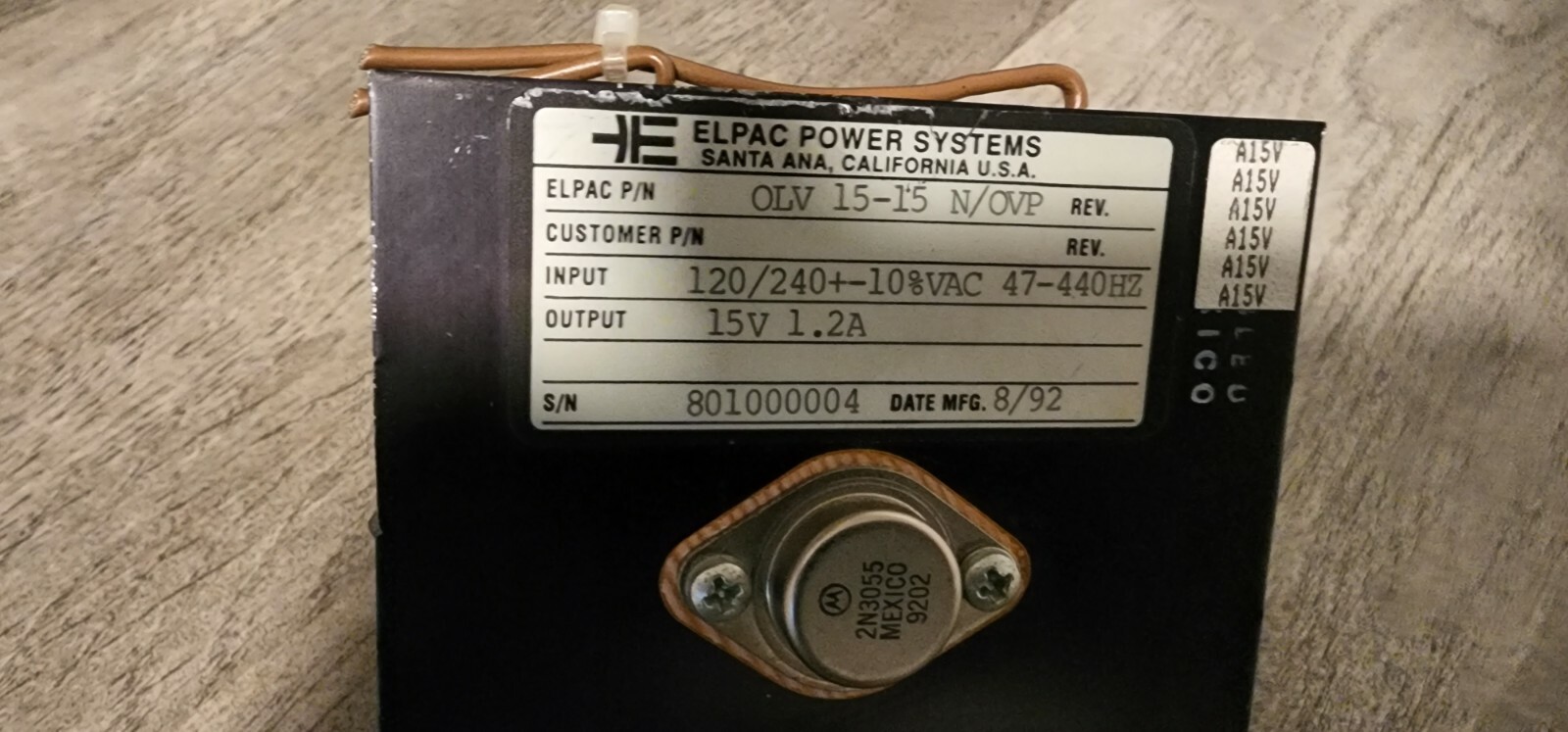 Elpac Power Systems 15V / 1.2A Power Supply, OLV 15-15 N/OVP