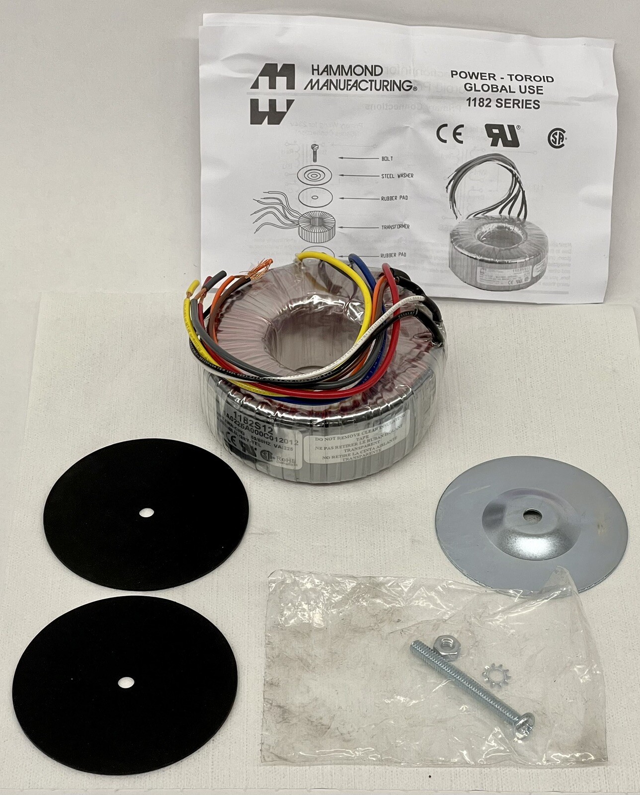 Toroidal Power Transformer 115/230 VAC 225 VA Hammond 1182S12
