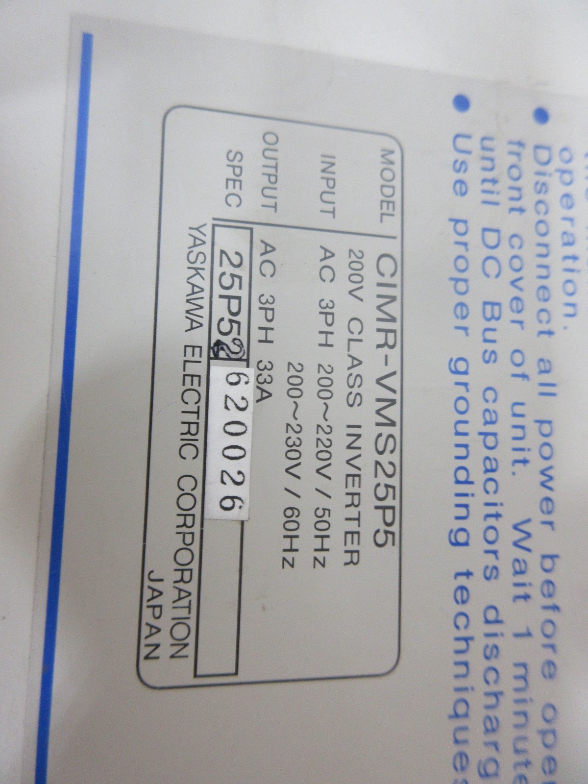 YASKAWA CIMR-VMS25P5 YPHT11014-1A YPCT21092-1-4 YPET31004-1 VARISPEED 626 VM3