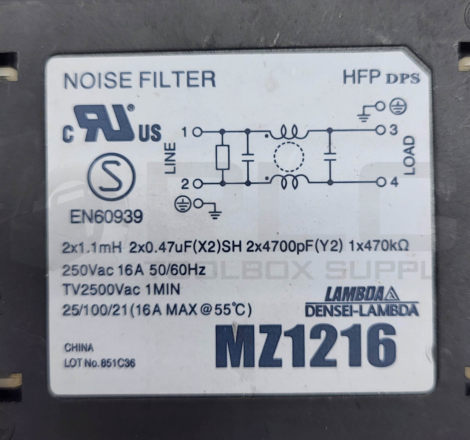 DENSEI-LAMBDA MZ1216 NOISE FILTER 250VAC 16A 50/60HZ