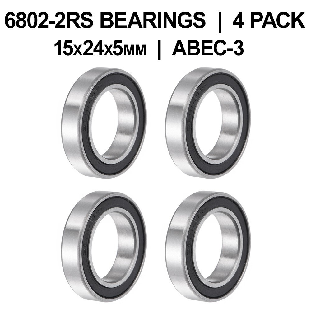 6802-2RS Sealed Ball Bearings (15x24x5mm) – 4 pack – Chrome Steel – ABEC-3
