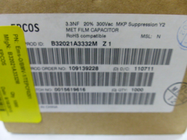 EPCOS B32021A3332M Qty of 100 per Lot COND Y2 P10 3.3NF 300VAC 20%; Cap Film Su