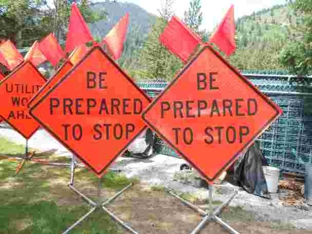 1 of 2 “Be Prepared To Stop” 48inch Traffic Control Sign, sign w/Flags and stand