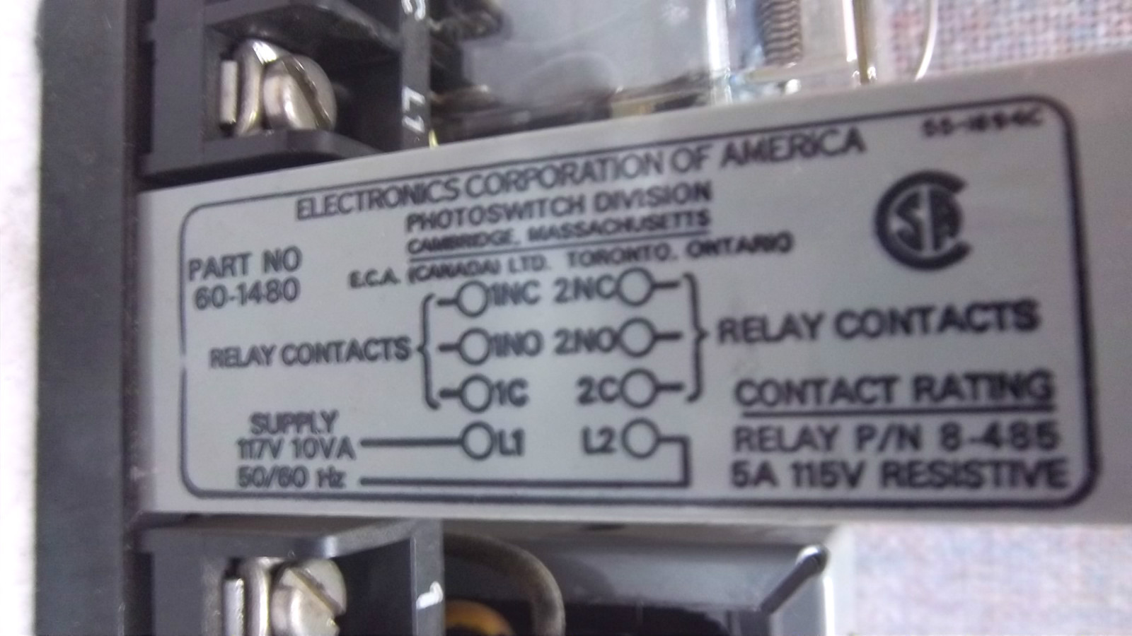 ELECTRONICS CORP CONTROL BASE 60-1480 USED 601480