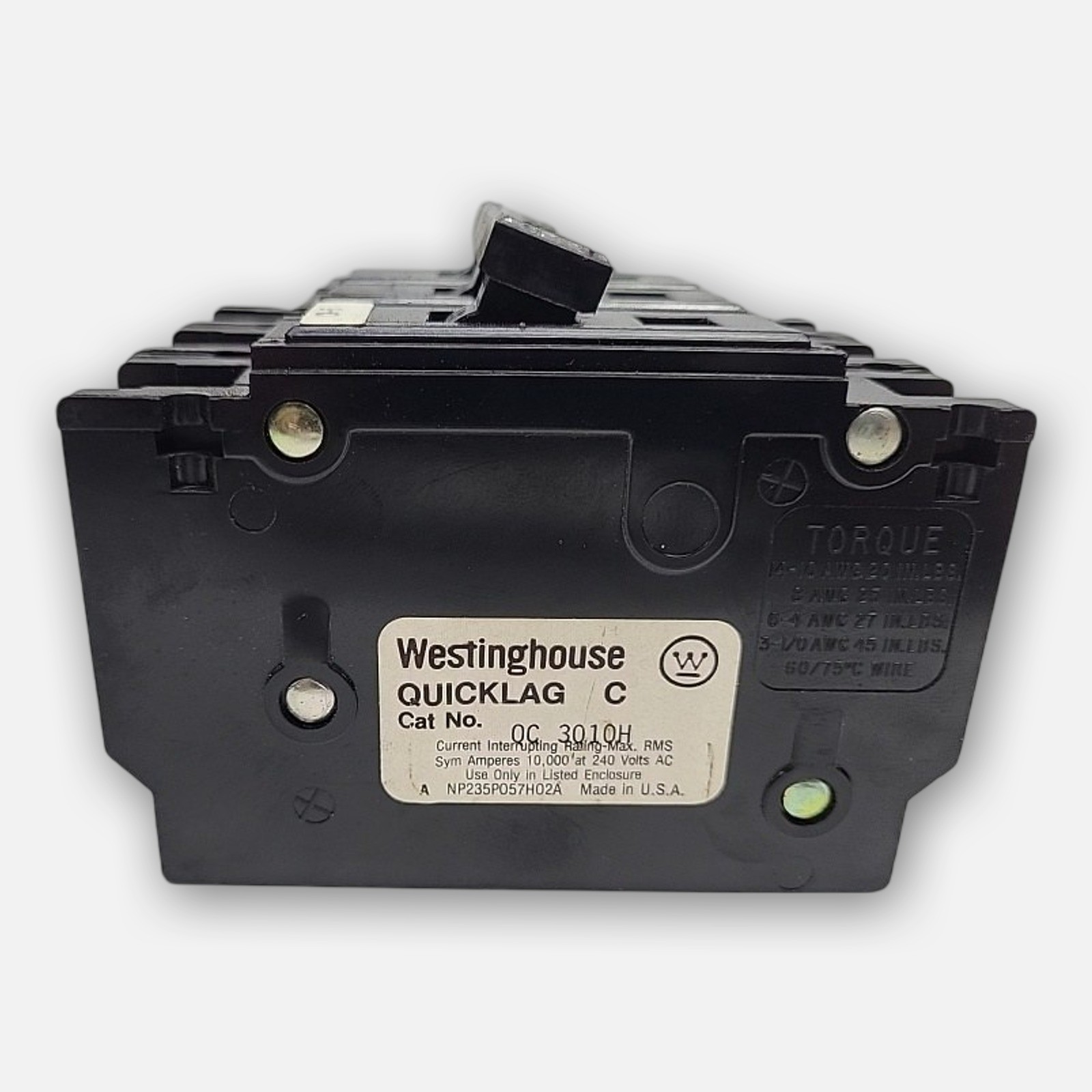 WESTINGHOUSE QC3010H QUICKLAG C CIRCUIT BREAKER 10AMP 3P