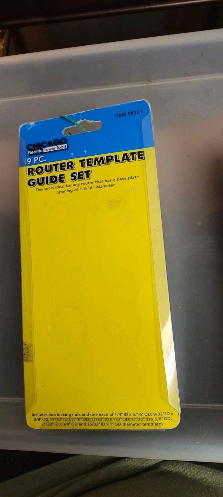 CHICAGO ELECTRIC POWER TOOLS 98361 PIECE ROUTER TEMPLATE GUIDE SET, Yellow Box