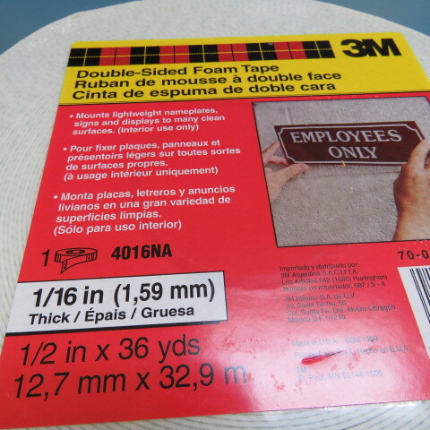 3M 4016 Qty of 1 per Lot Tape, Acrylic Adhesive, Polyurethane Foam, Natural, 63