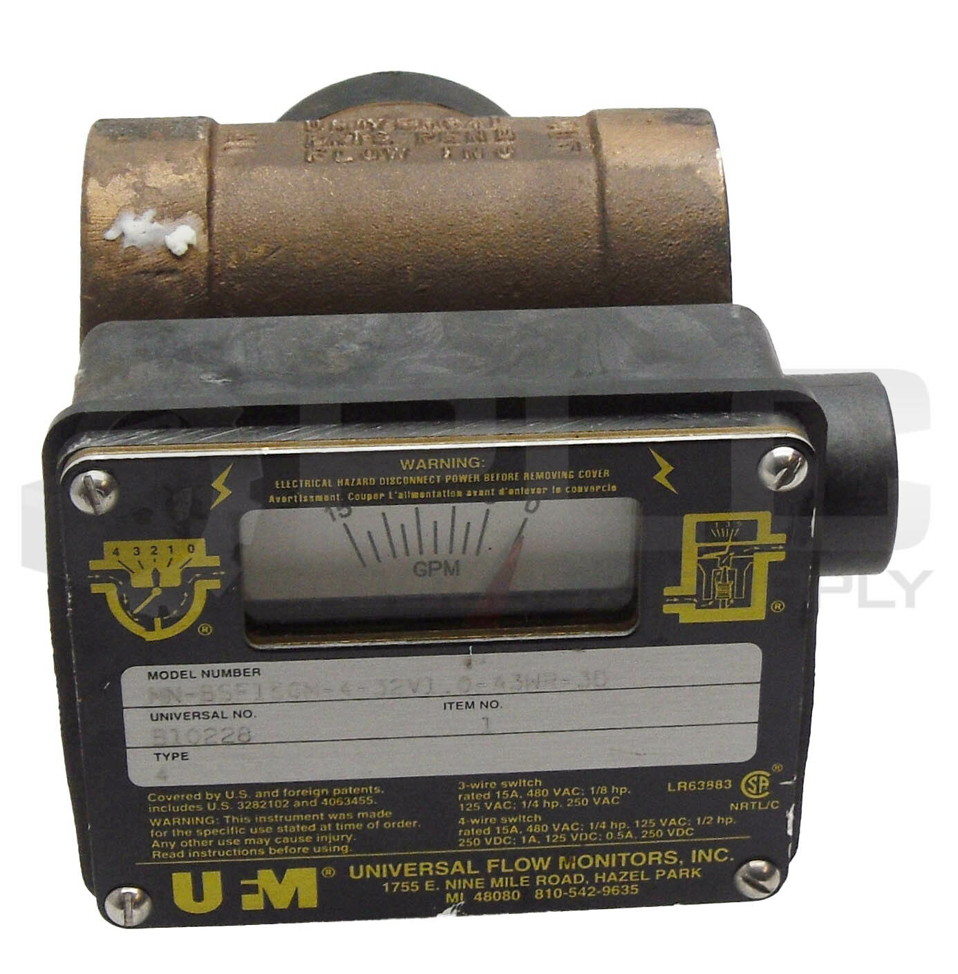 NEW UFM MN-BSF15GM-4-32V1.0-A3WR-3D FLOW METER LR63883 B10228 15A 480VAC 1/8HP