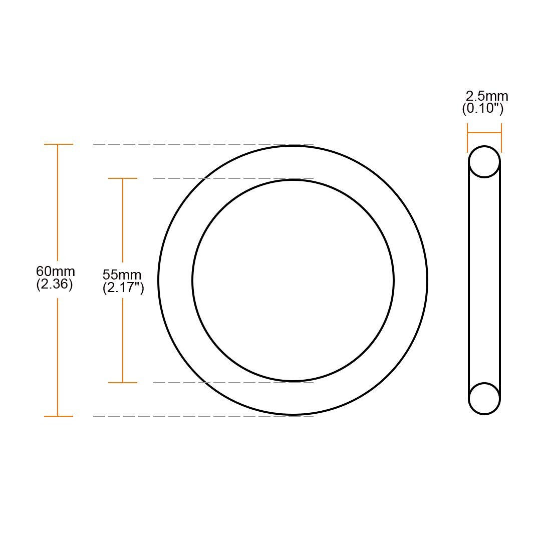 uxcell 10 Pcs 55mm x 60mm x 2.5mm Nitrile Rubber Sealing O Ring Gasket Washer