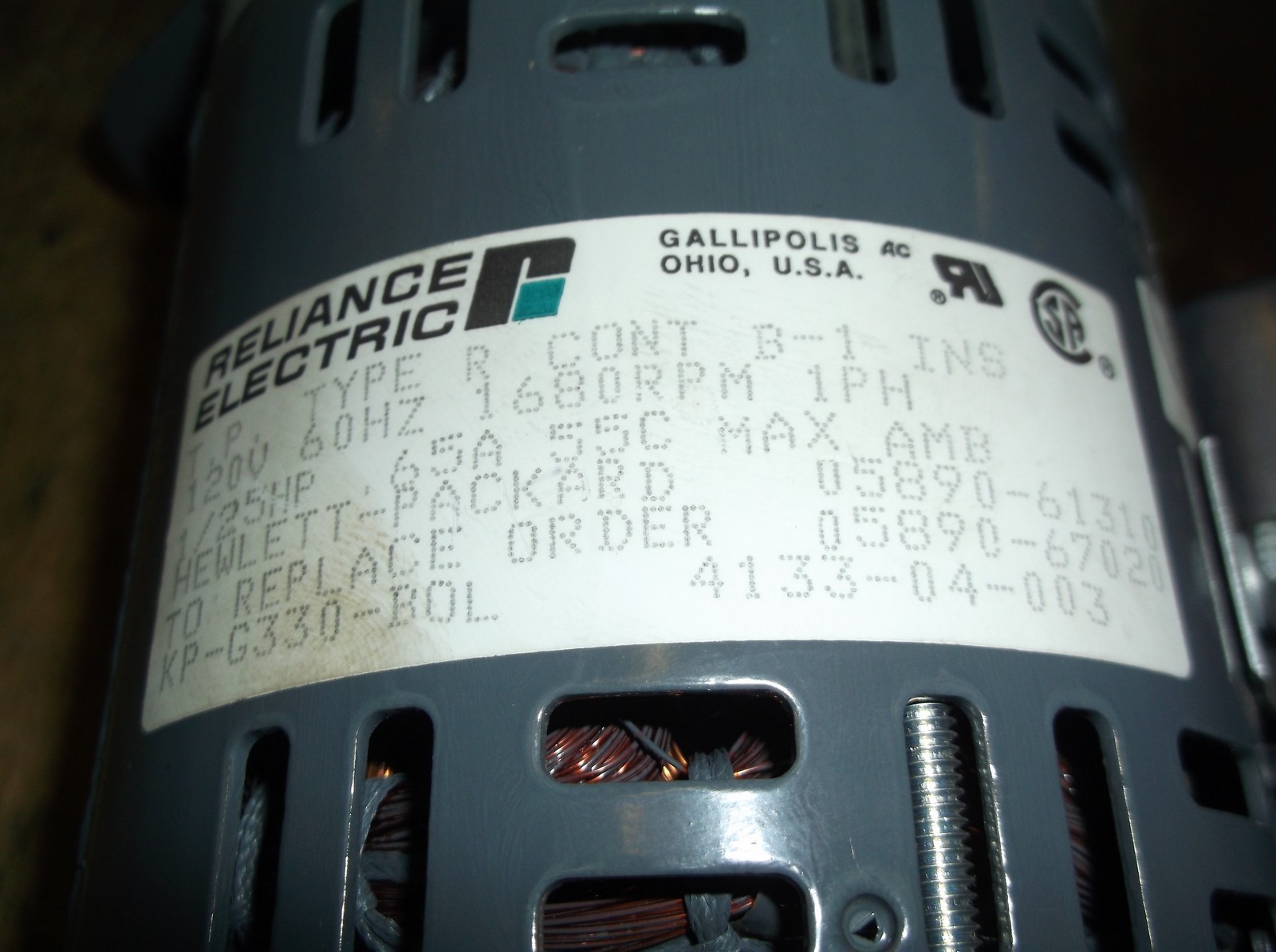 Reliance Electric Motor Type R HP 05890-61310 1/25HP 1680 RPM KP-G330-BOL 4133-0