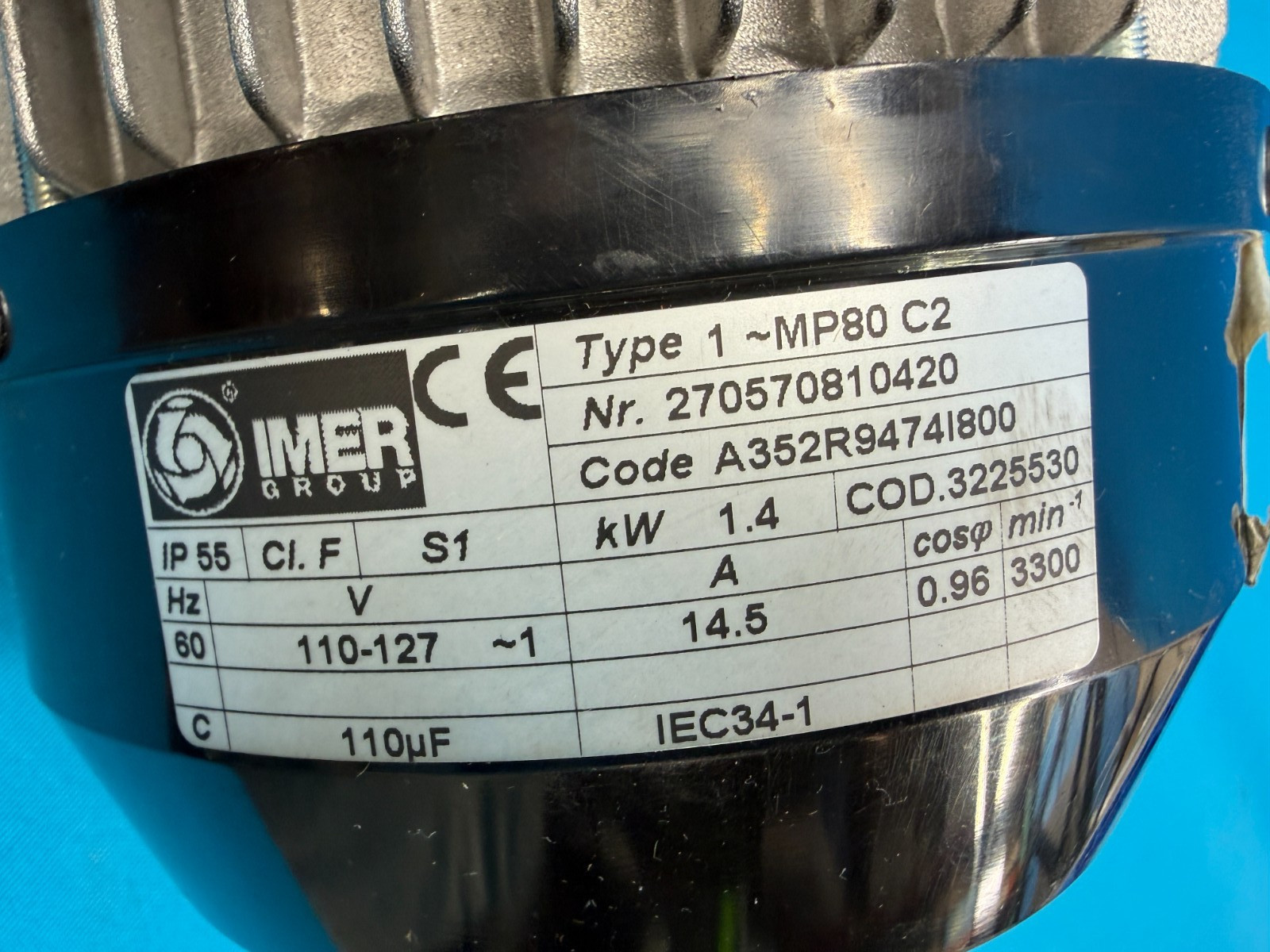 IMER 3225530 Replacement 1.4kW 110-127V Electric Motor For Mortanman 120 Plus