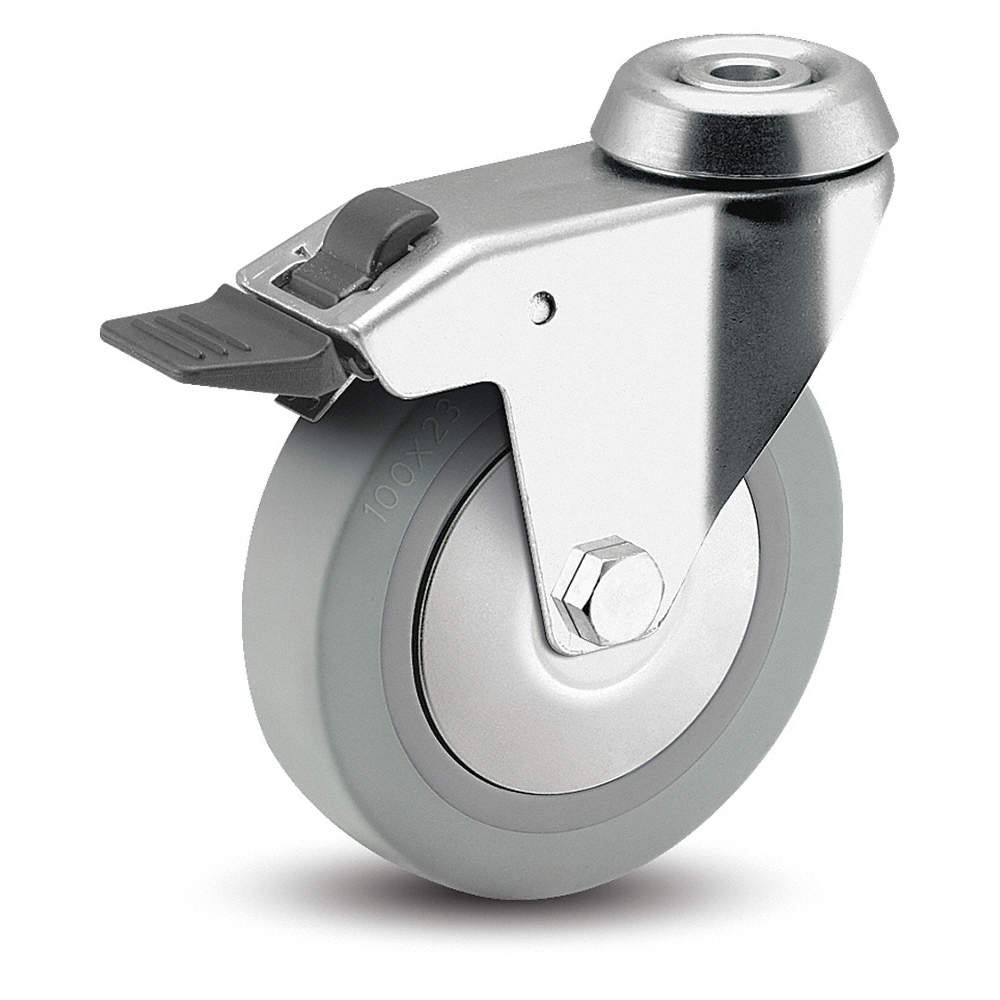 MEDCASTER RZ03TPP090TLHK04 Bolt-Hole Caster,3″dia,Swivel,Rubber 56HC24