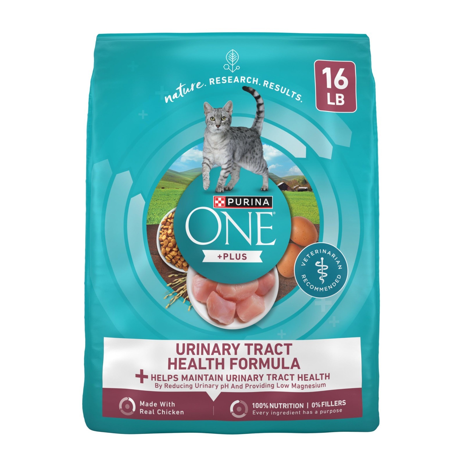 Purina ONE High Protein Dry Cat Food,+Plus Urinary Tract Health Formula 16lb,2PK