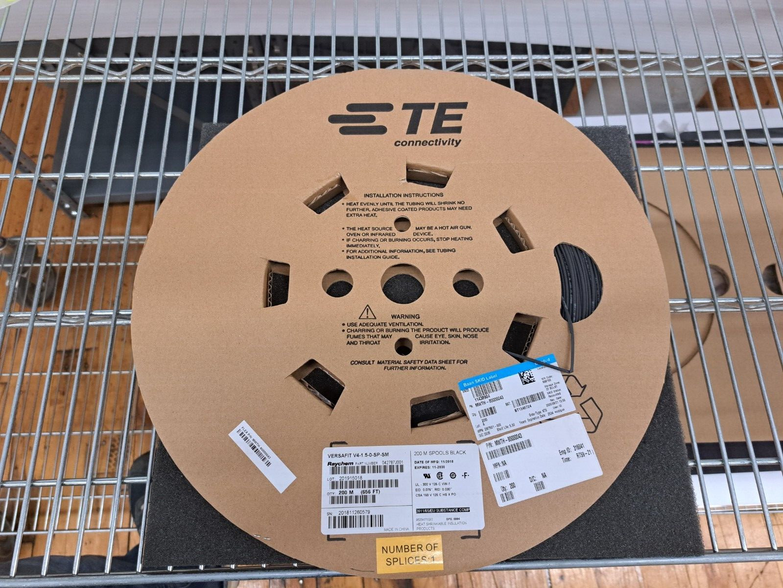New, TE Connectivity, V4-1.5-0-SP-SM, HEATSHRINK 0.075″ BLACK- 200 meter reel