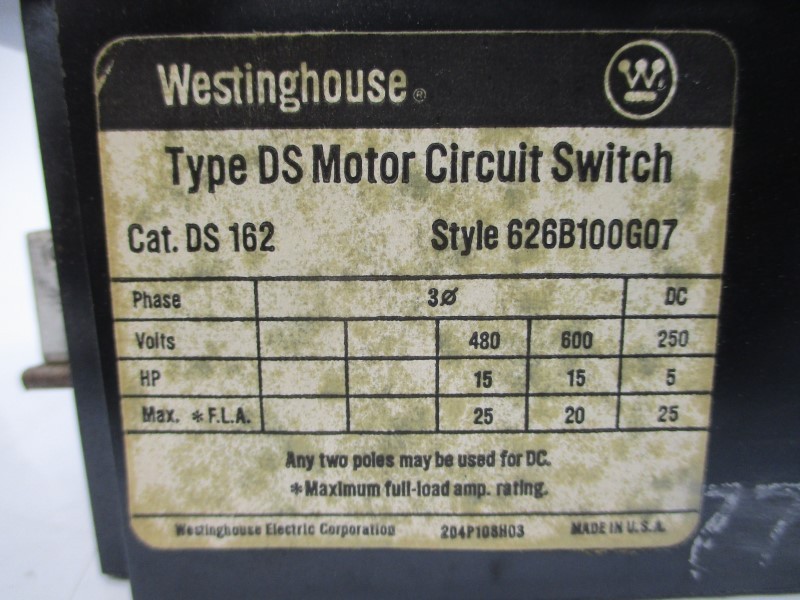 WESTINGHOUSE DS162 626B100G07 600VAC 30A NSMP