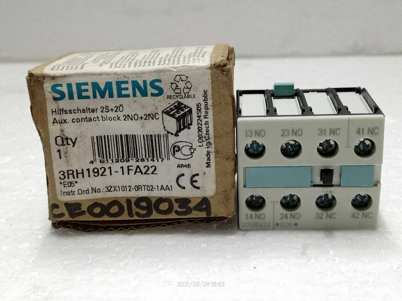 Siemens 3RH1921-1FA22 Aux. Contact Block 2NO + 2NC
