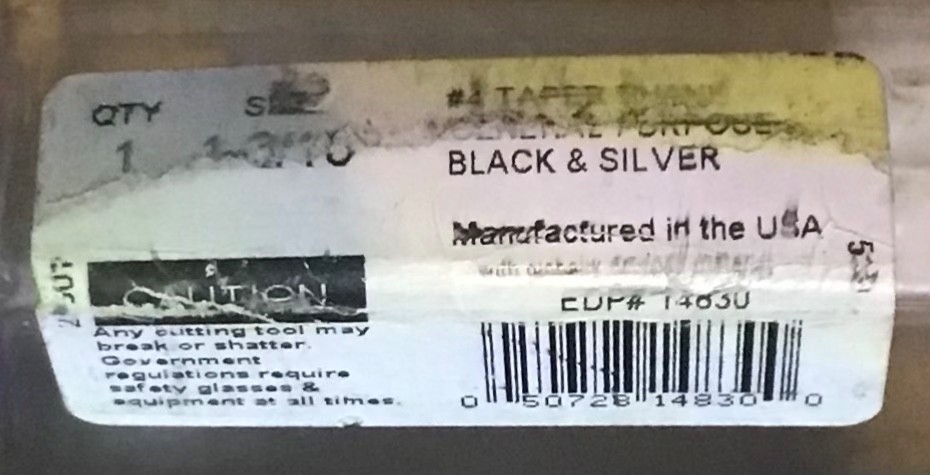 NEW VIKING #4 TAPER SHANK DRILL SIZE 1-3/16” Black & Silver. USA