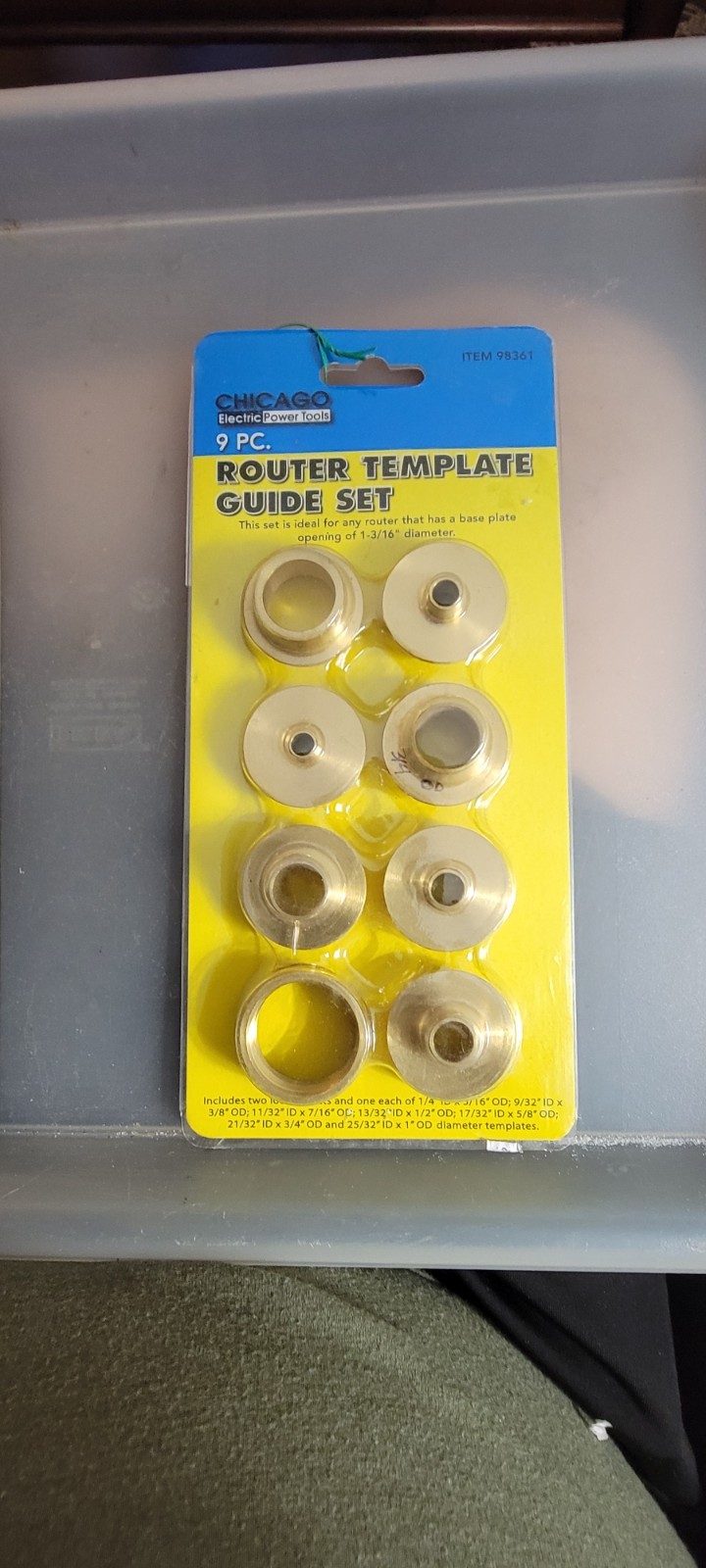 CHICAGO ELECTRIC POWER TOOLS 98361 PIECE ROUTER TEMPLATE GUIDE SET, Yellow Box