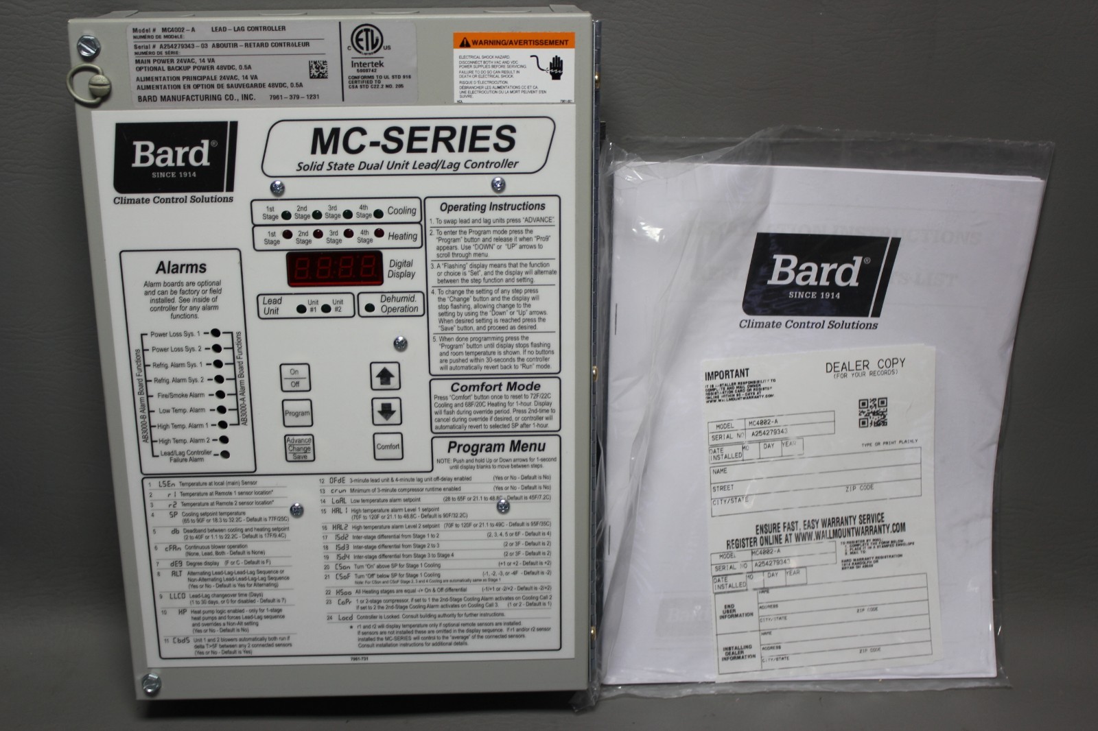 NEW BARD MC-SERIES SOLID STATE DUAL LEAD/LAG CONTROLLER MC4002-A